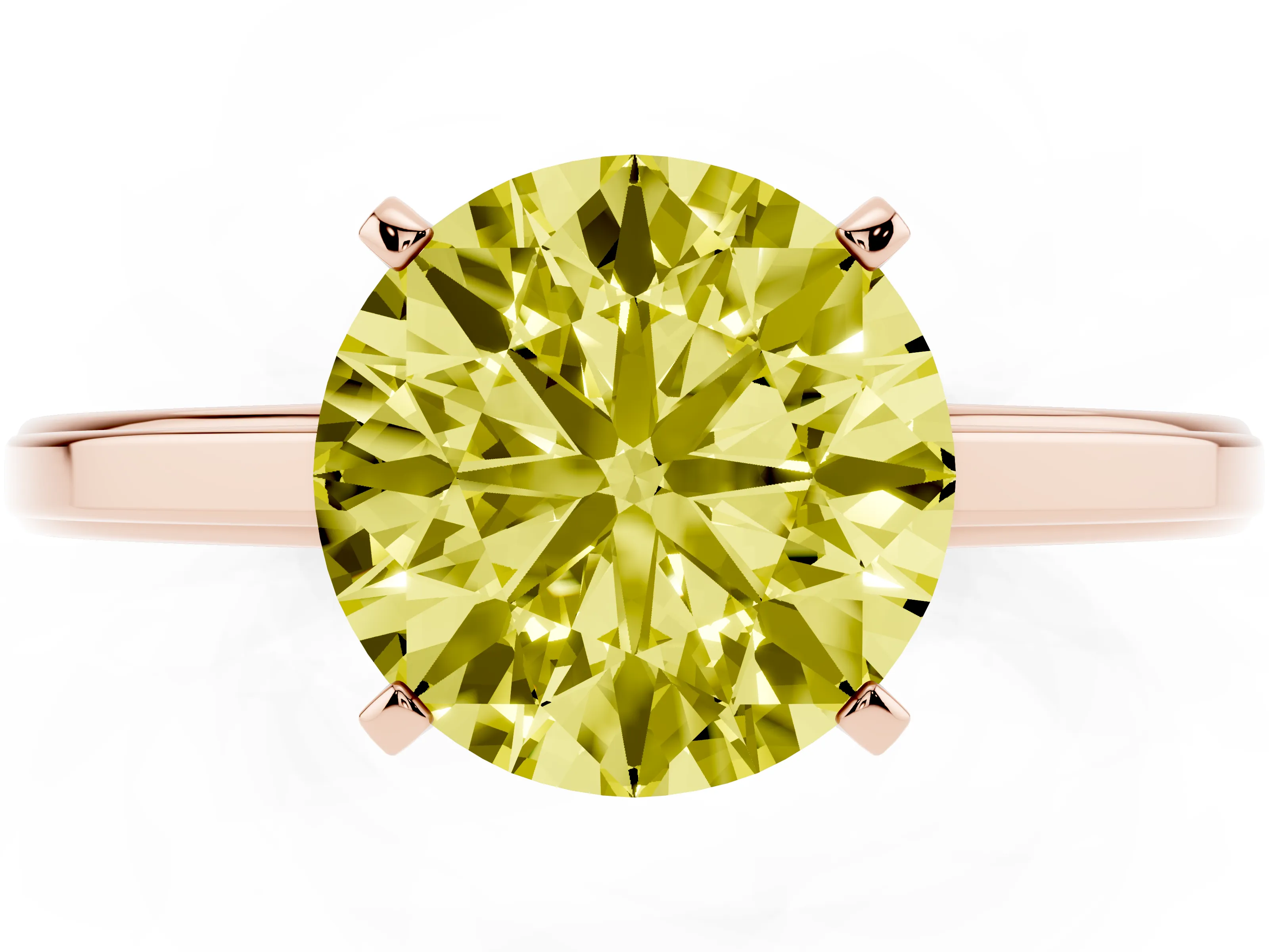 Fancy Yellow Round Cut Diamond Solitaire Ring Set in Rose gold with Prong Setting and Classic Band