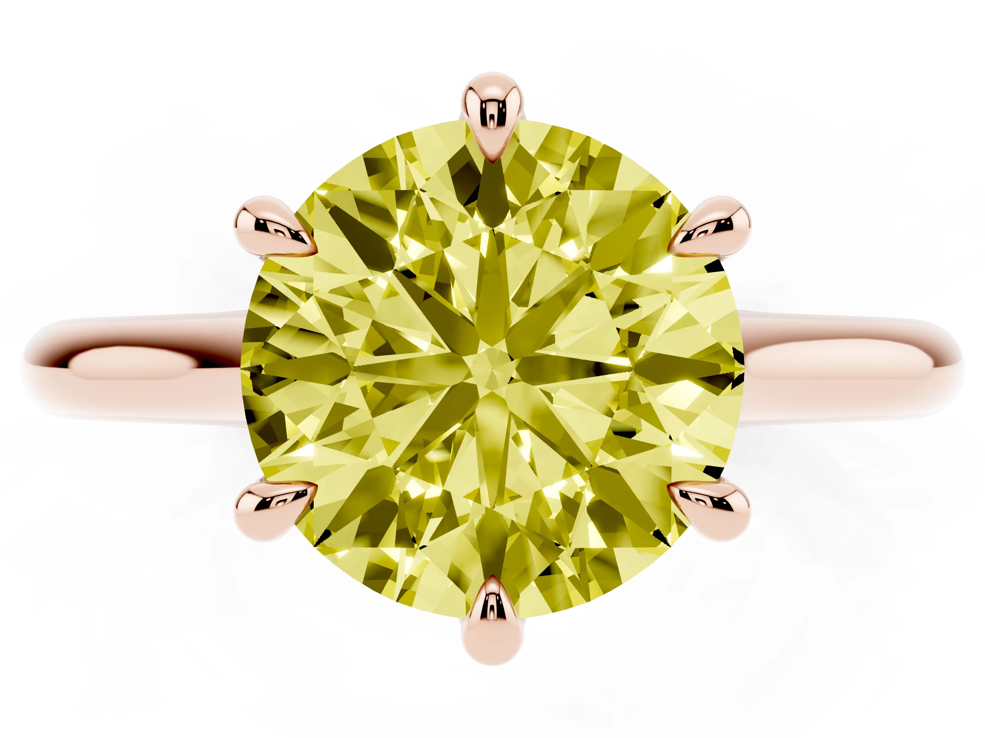 Fancy Yellow Round Cut Diamond Solitaire Engagement Ring Set in Rose gold with Prong Setting and Plain Classic Band