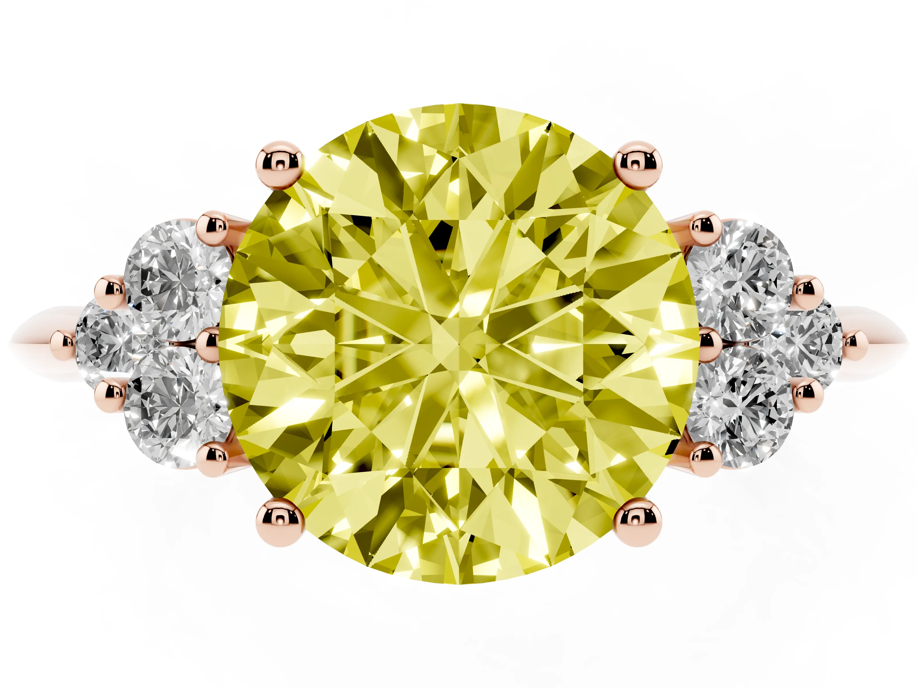 Fancy Yellow Round Cut Diamond Cluster Ring Set in Rose gold with Plain Band and Prong Setting