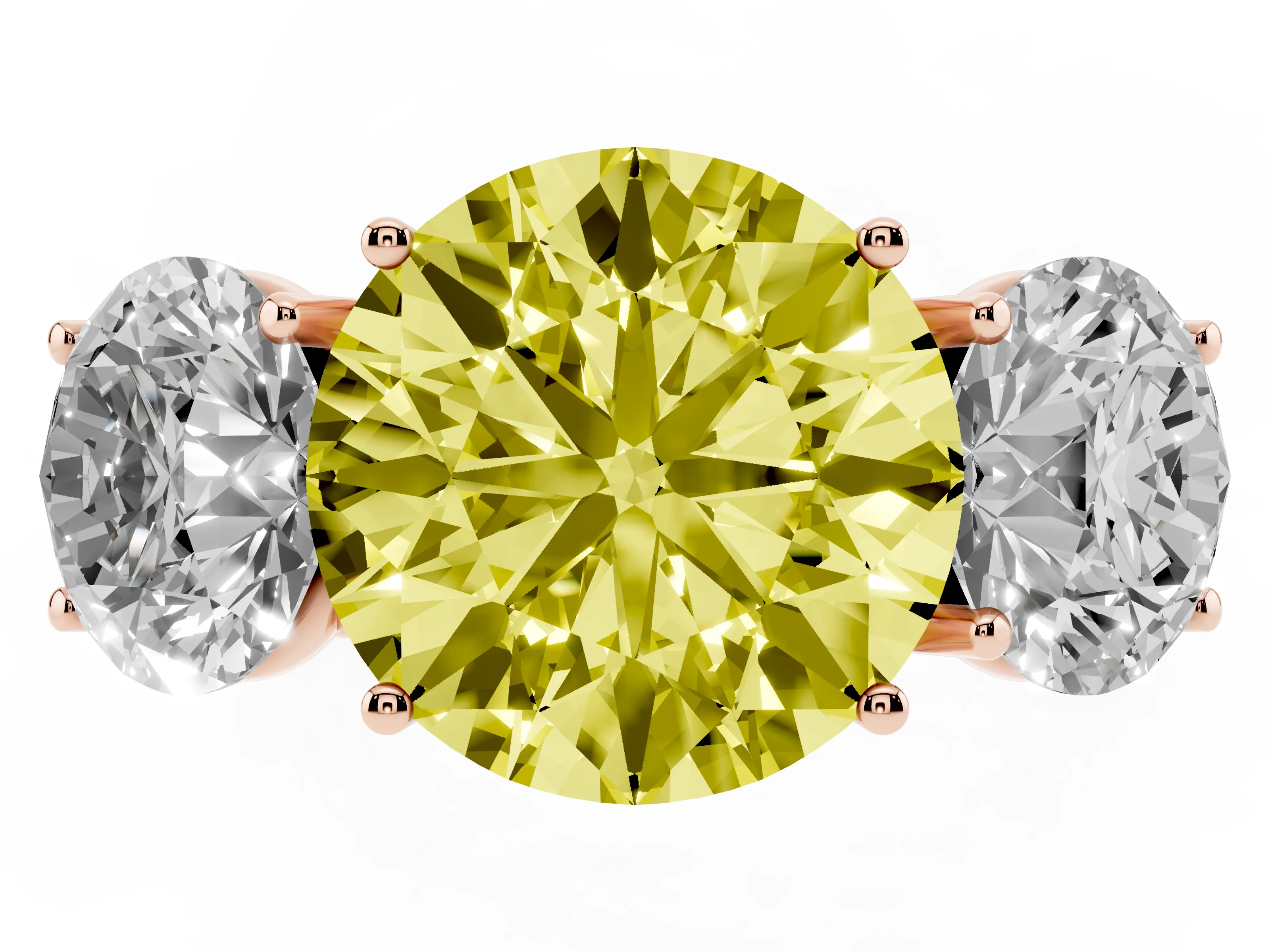 Fancy Yellow Round Cut Diamond Three-Stone Ring Set in Rose gold with Braided Band