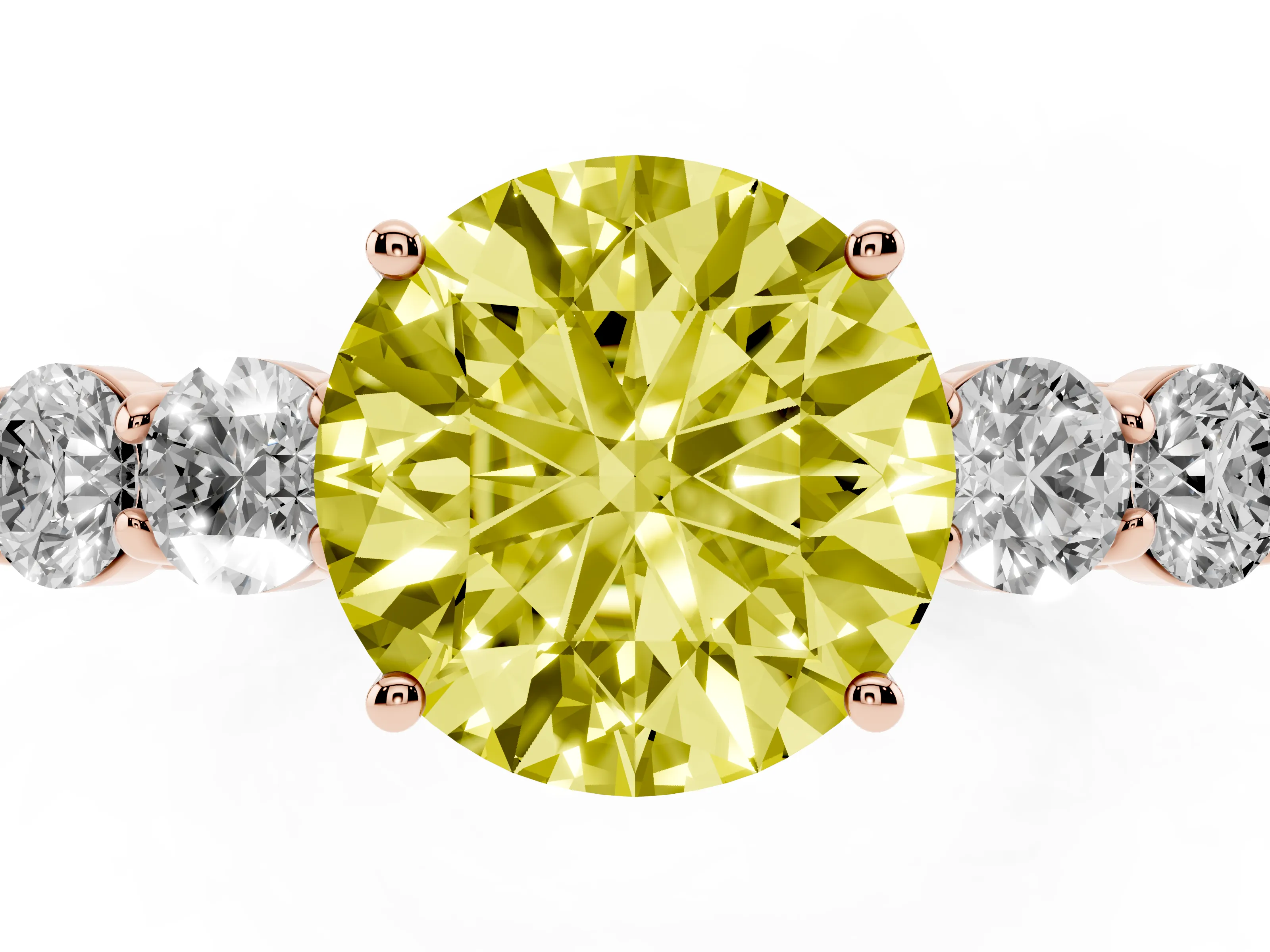 Fancy Yellow Round Cut Diamond Five-Stone Prong Set Band Ring Set in Rose gold with Polished Band