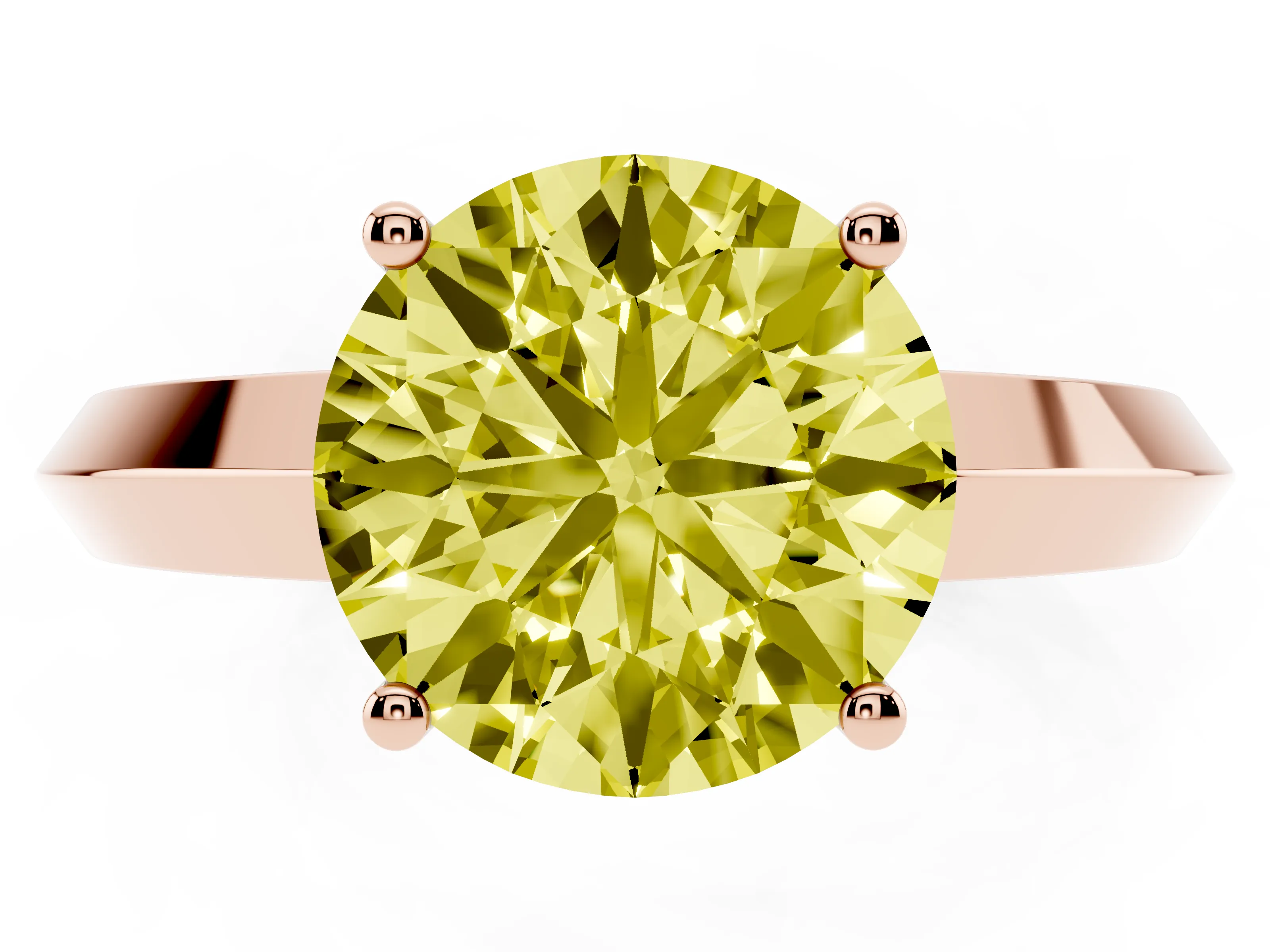 Fancy Yellow Round Cut Diamond Solitaire Engagement Ring Set in Rose gold with Flat Band and Prong Setting