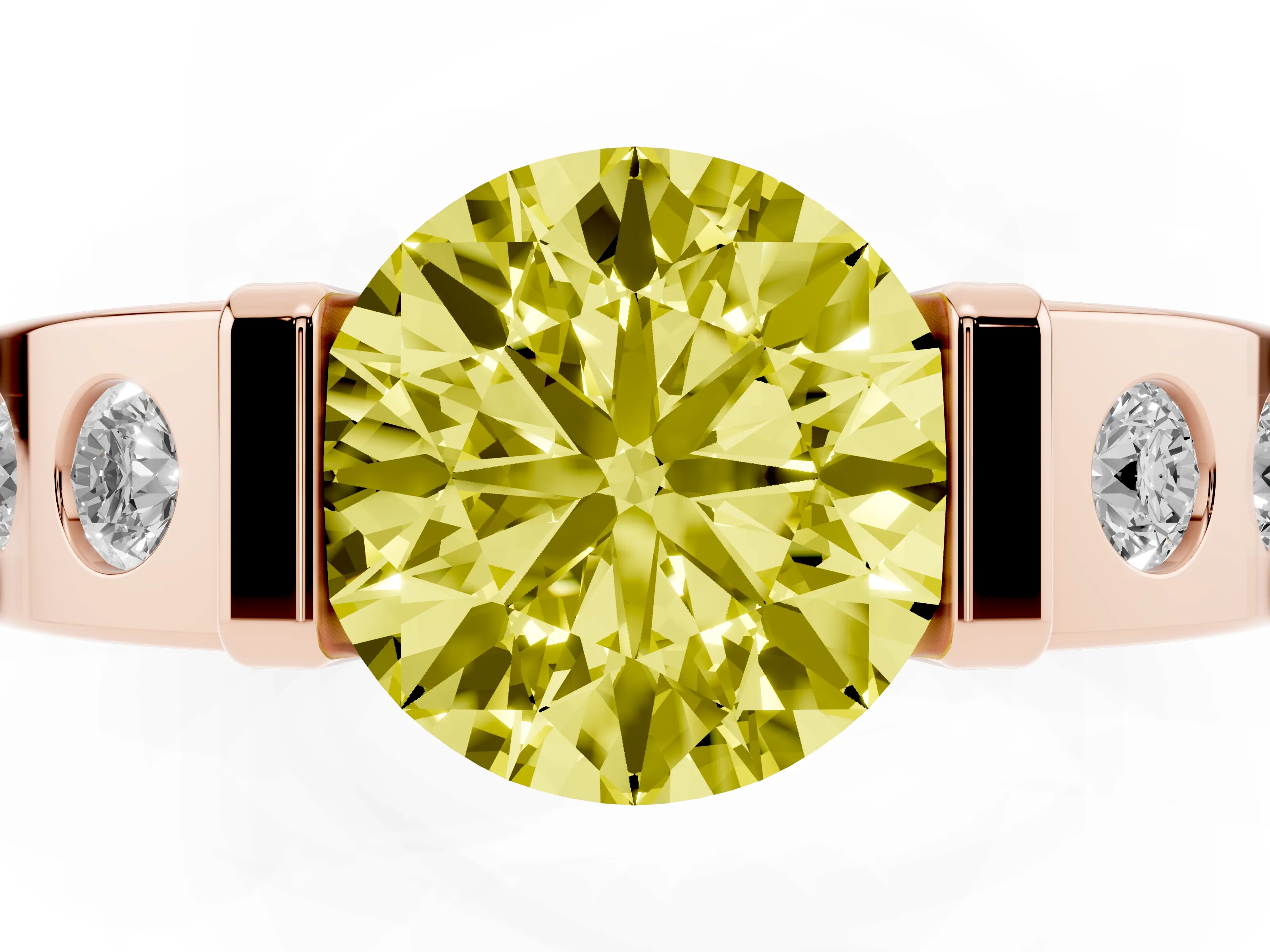 Fancy Yellow Round Cut Diamond Channel-Set Band Ring Set in Rose gold with Bezel Prong Setting