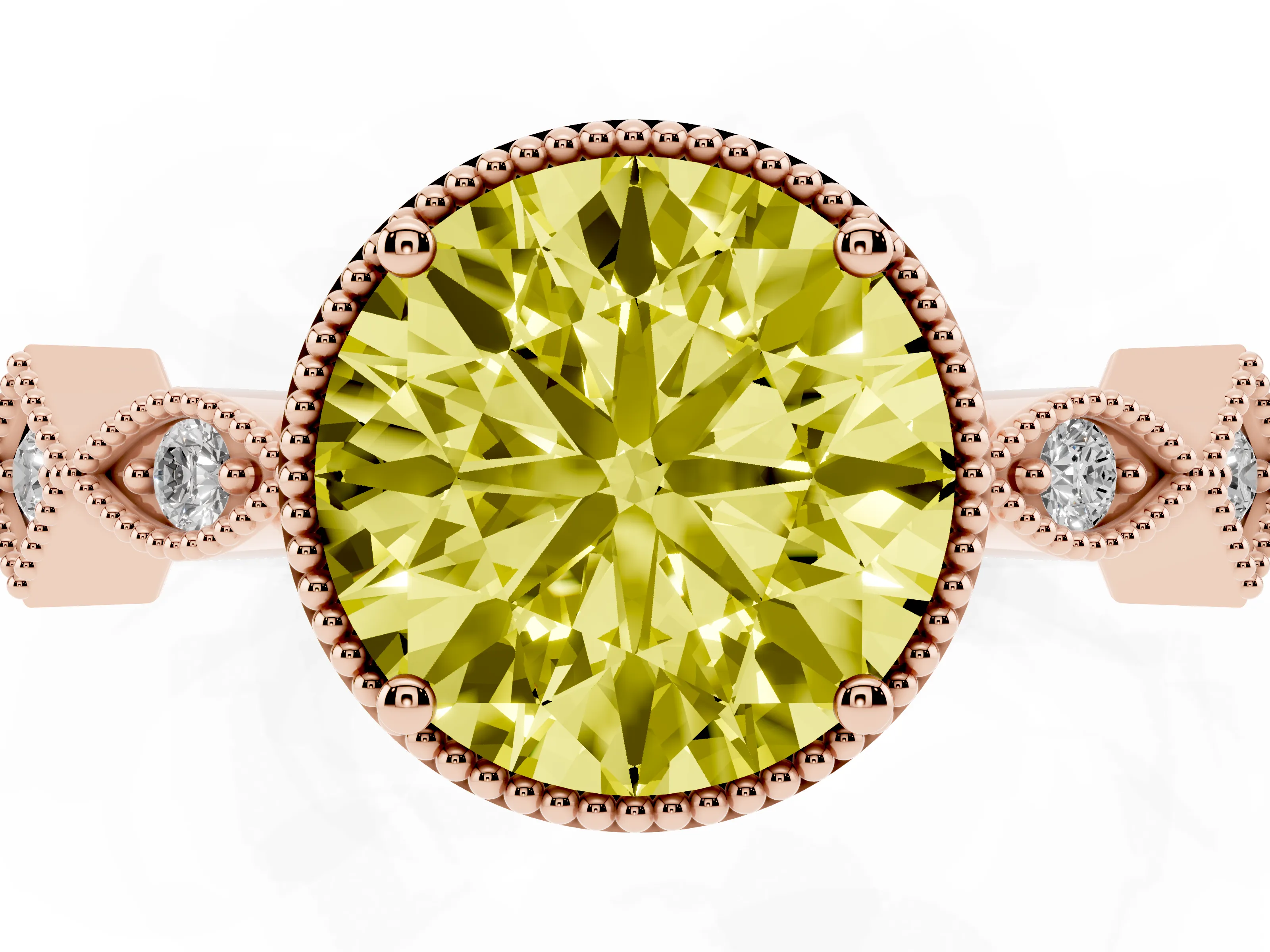 Fancy Yellow Round Cut Diamond Milgrain Marquise Twist Band Ring Set in Rose gold with Prong Setting