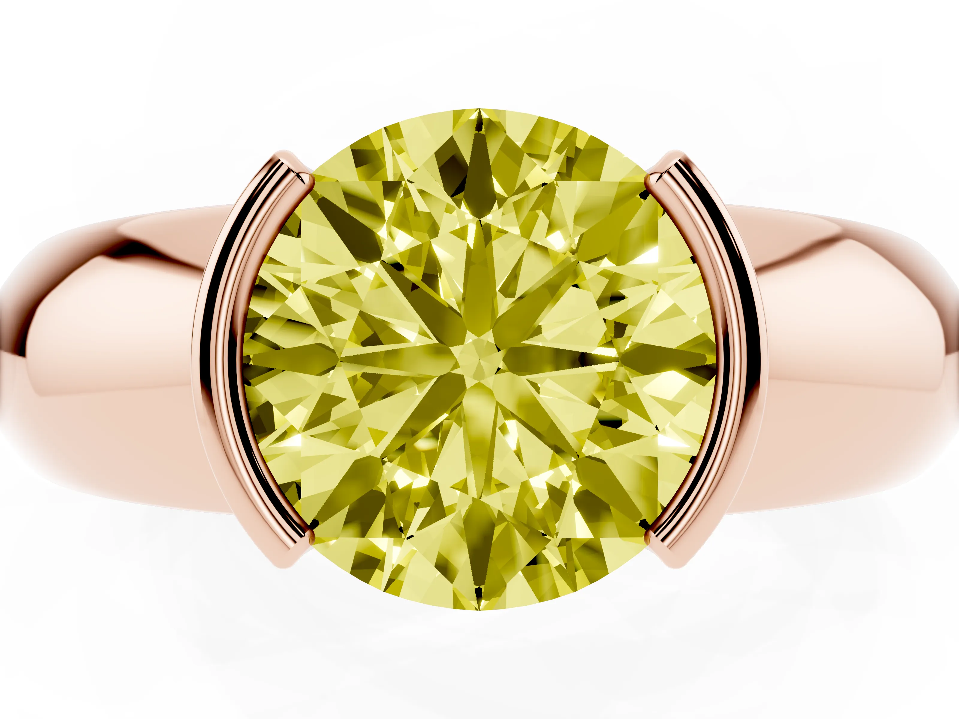 Fancy Yellow Round Cut Diamond Solitaire Tension Set Ring Set in Rose gold with Wide Band
