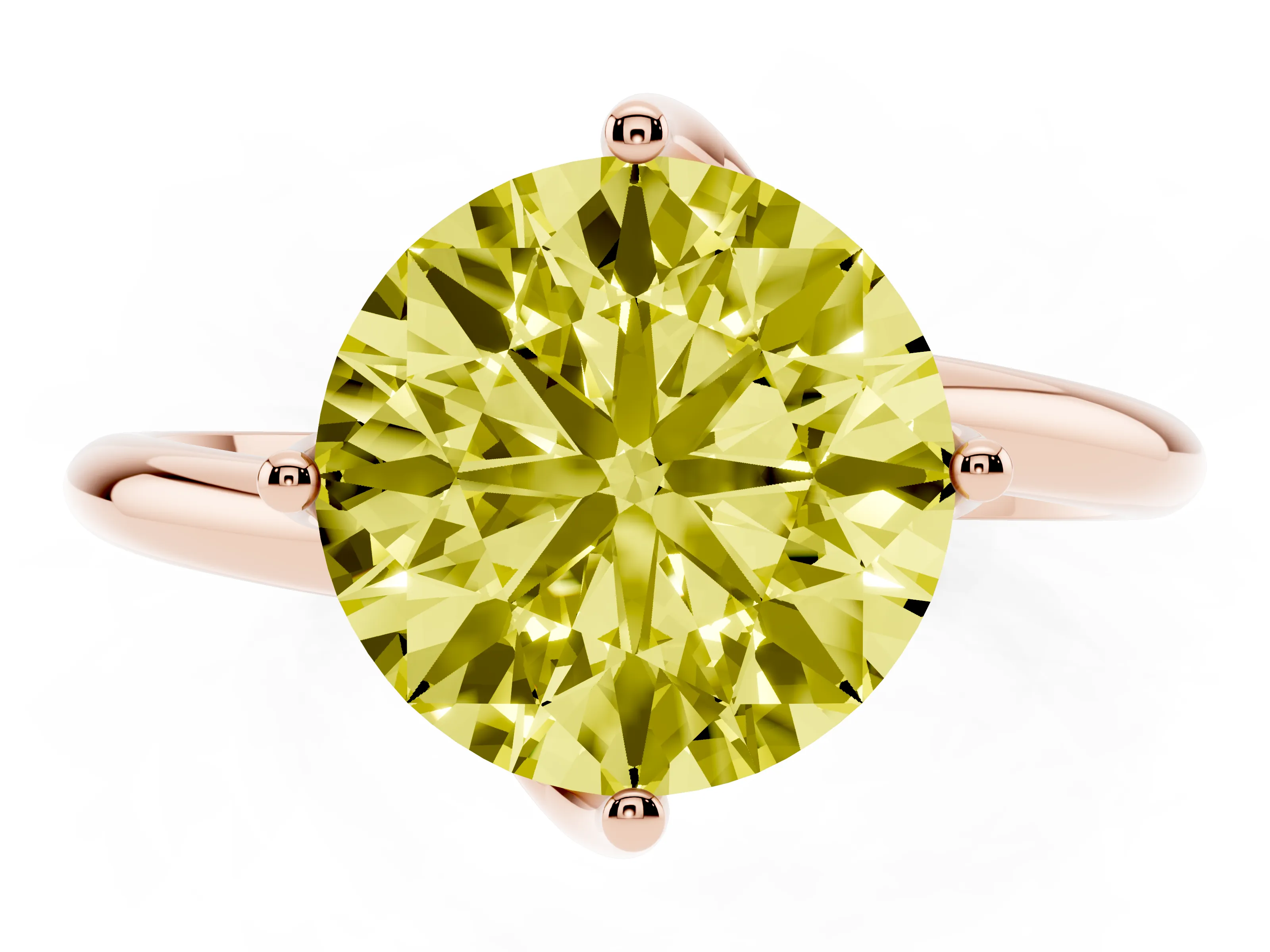 Fancy Yellow Round Cut Diamond Solitaire Engagement Ring Set in Rose gold with Classic Plain Band