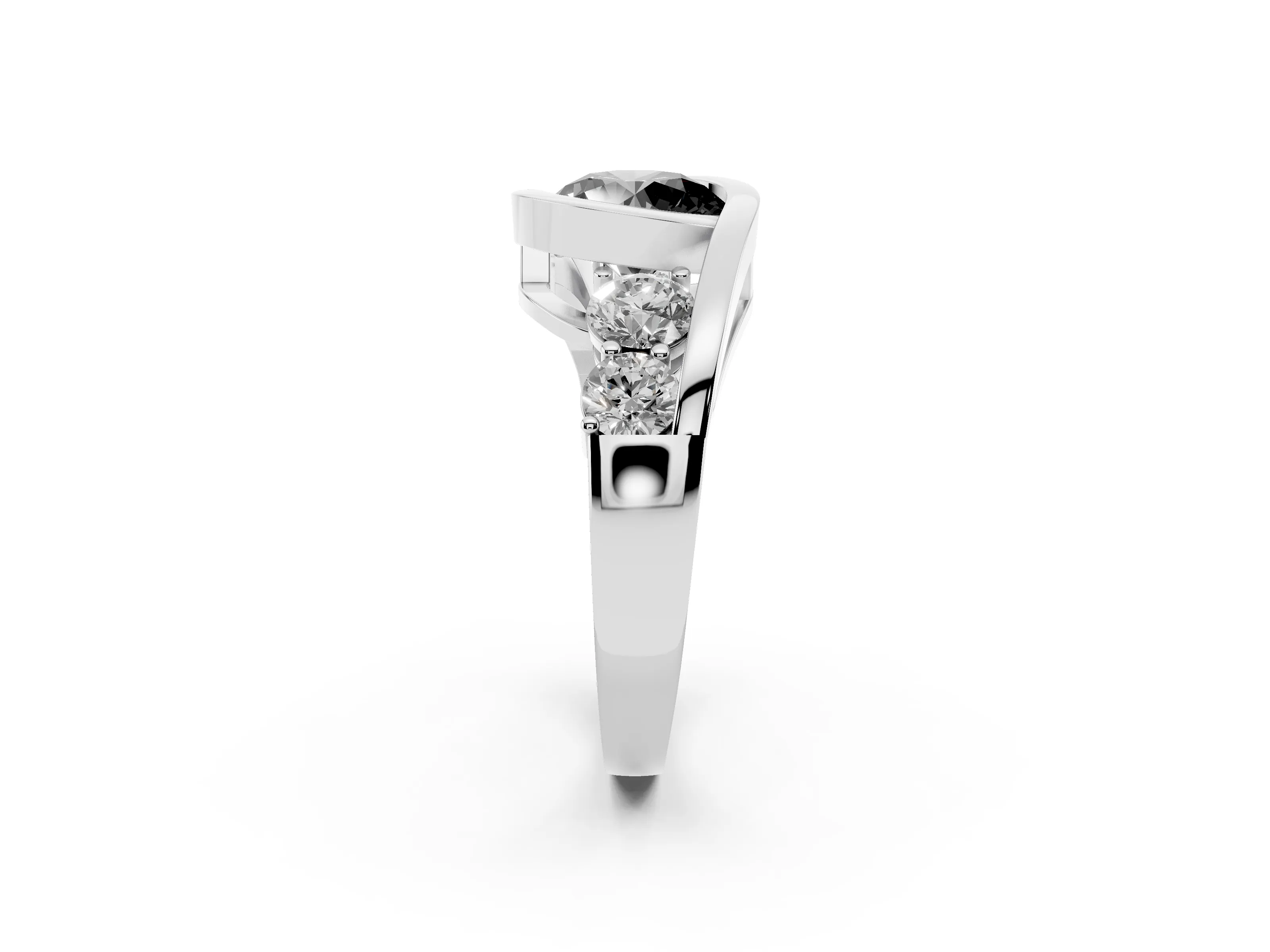 Fancy Black Round Cut Diamond Bezel Bypass Ring Set in Platinum with Round Accents