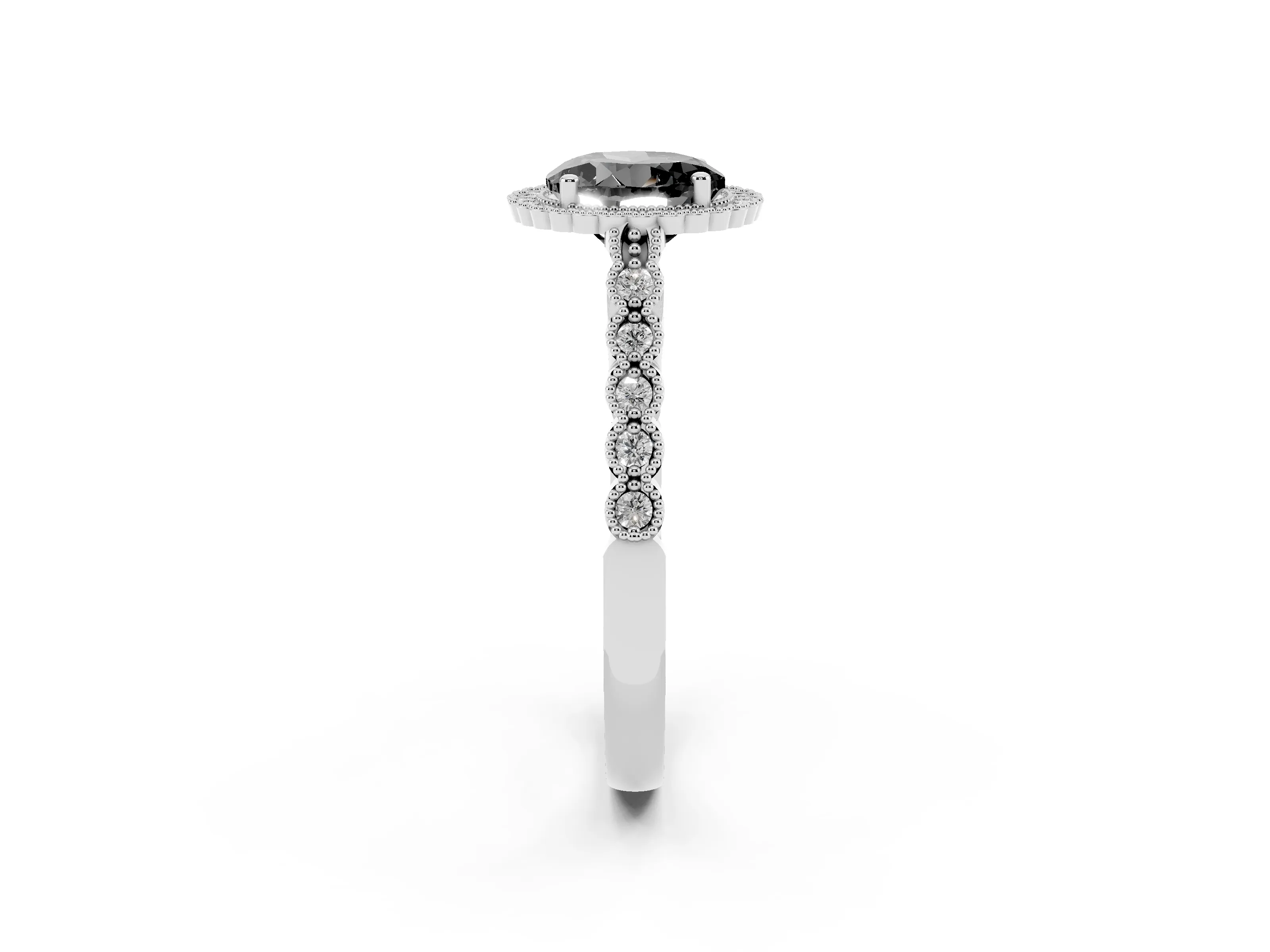 Fancy Black Round Cut Diamond Halo Ring Set in Platinum with Pavé Milgrain Band