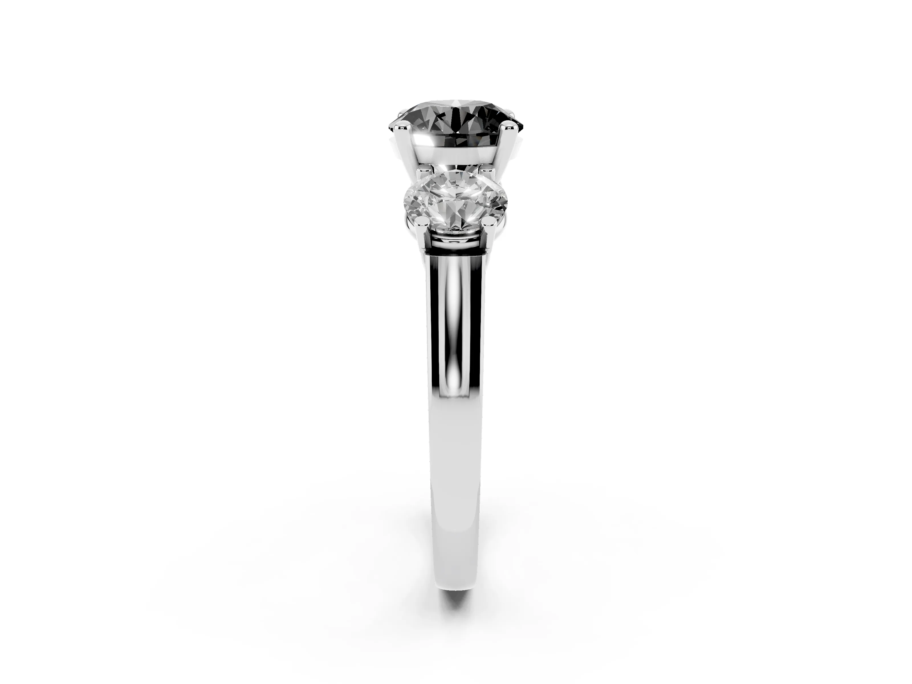 Fancy Black Round Cut Diamond Three-Stone Trellis Ring Set in Platinum with Comfort Fit Band