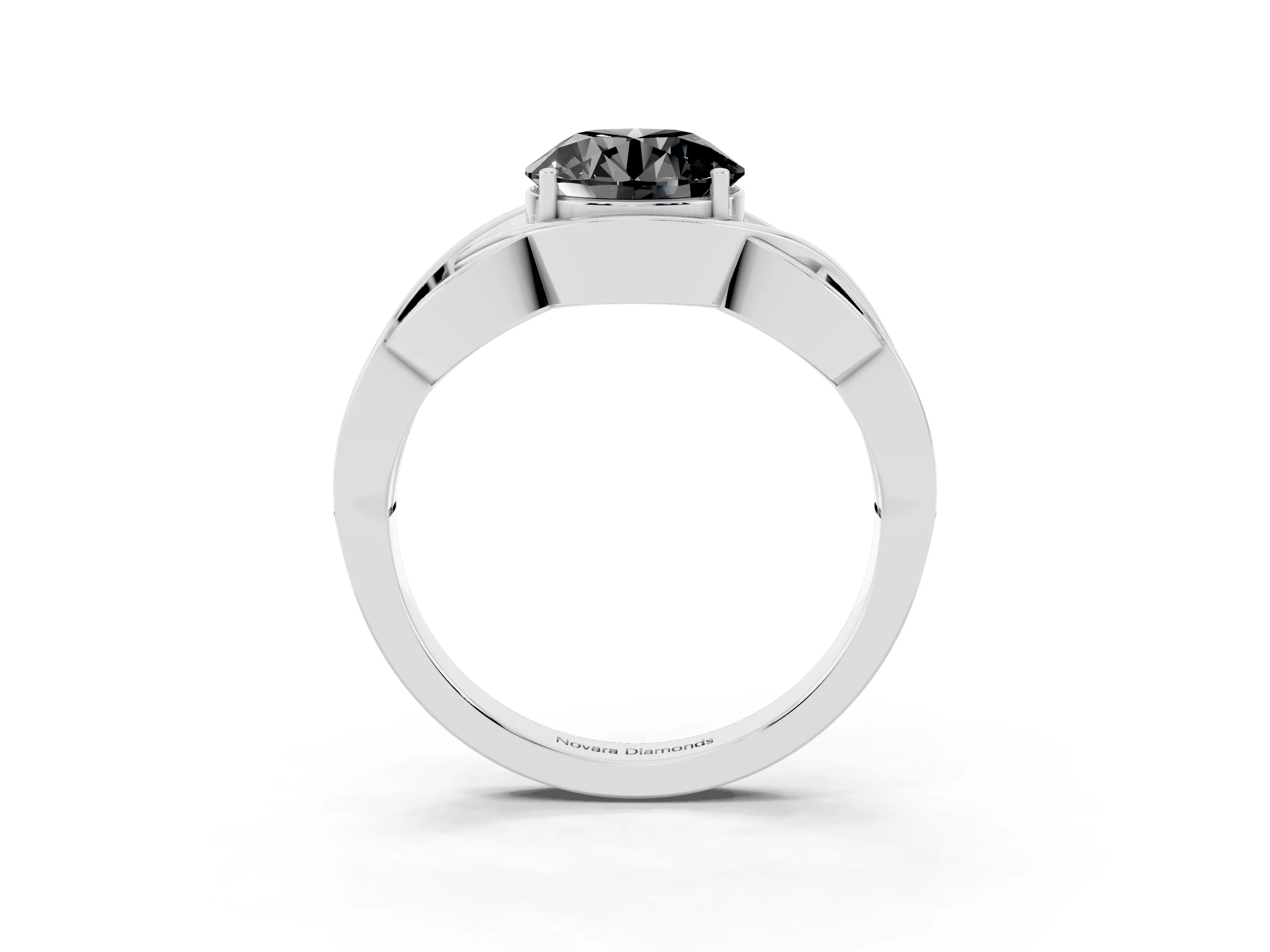 Fancy Black Round Cut Diamond Solitaire Ring Set in Platinum with Intertwined Band