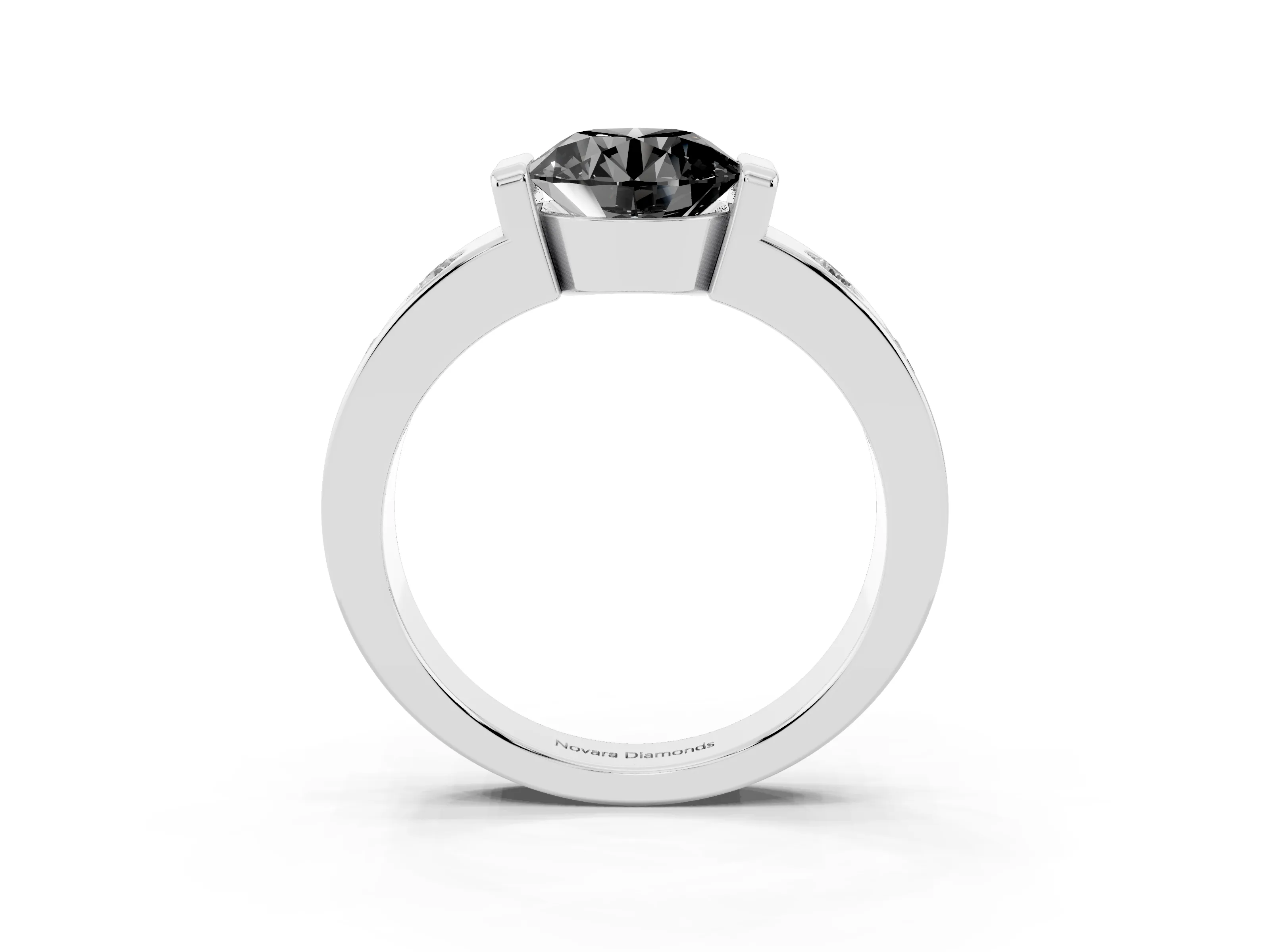 Fancy Black Round Cut Diamond Channel-Set Band Ring Set in White gold with Bezel Prong Setting