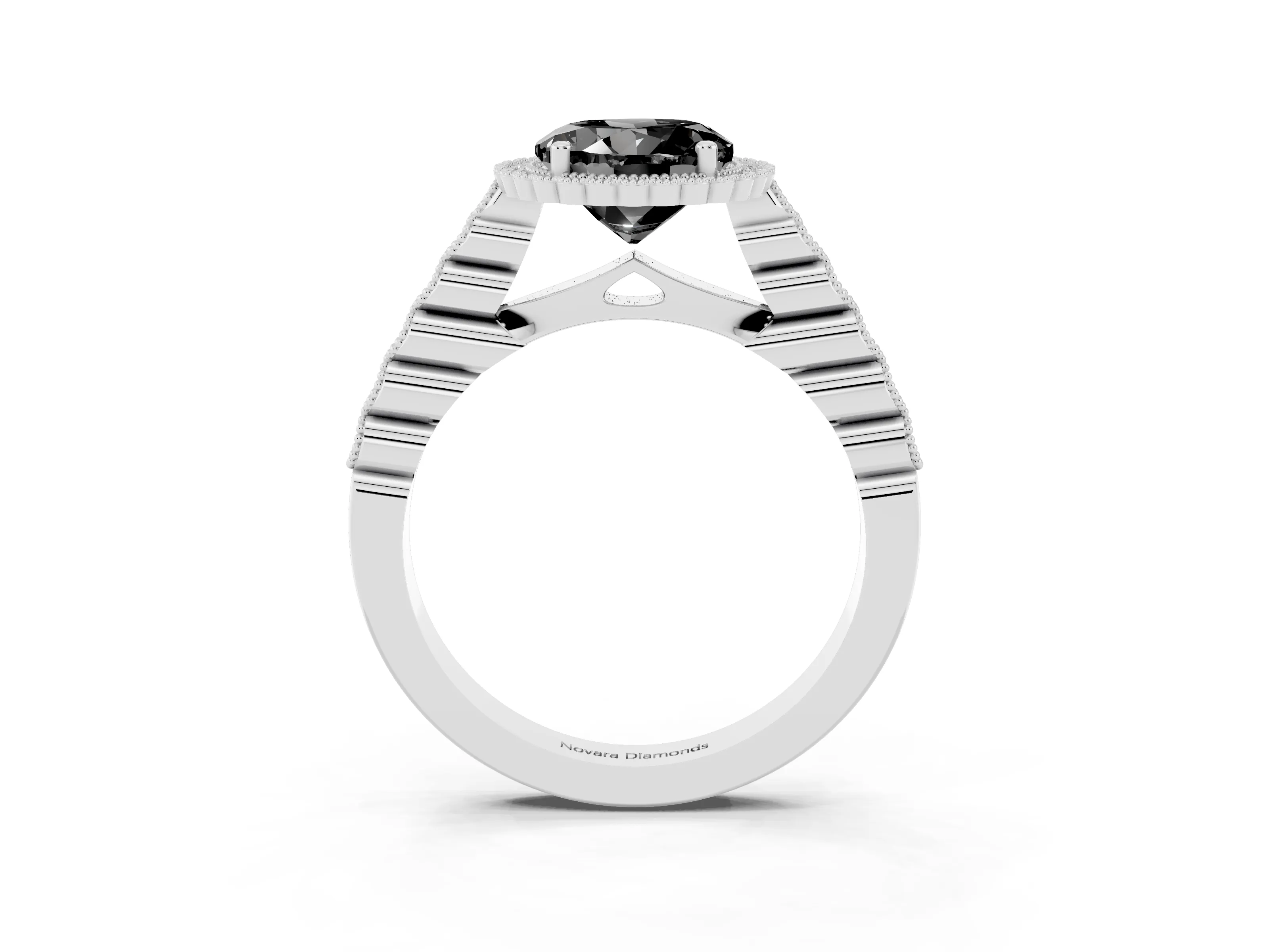 Fancy Black Round Cut Diamond Halo Ring Set in Platinum with Pavé Milgrain Band
