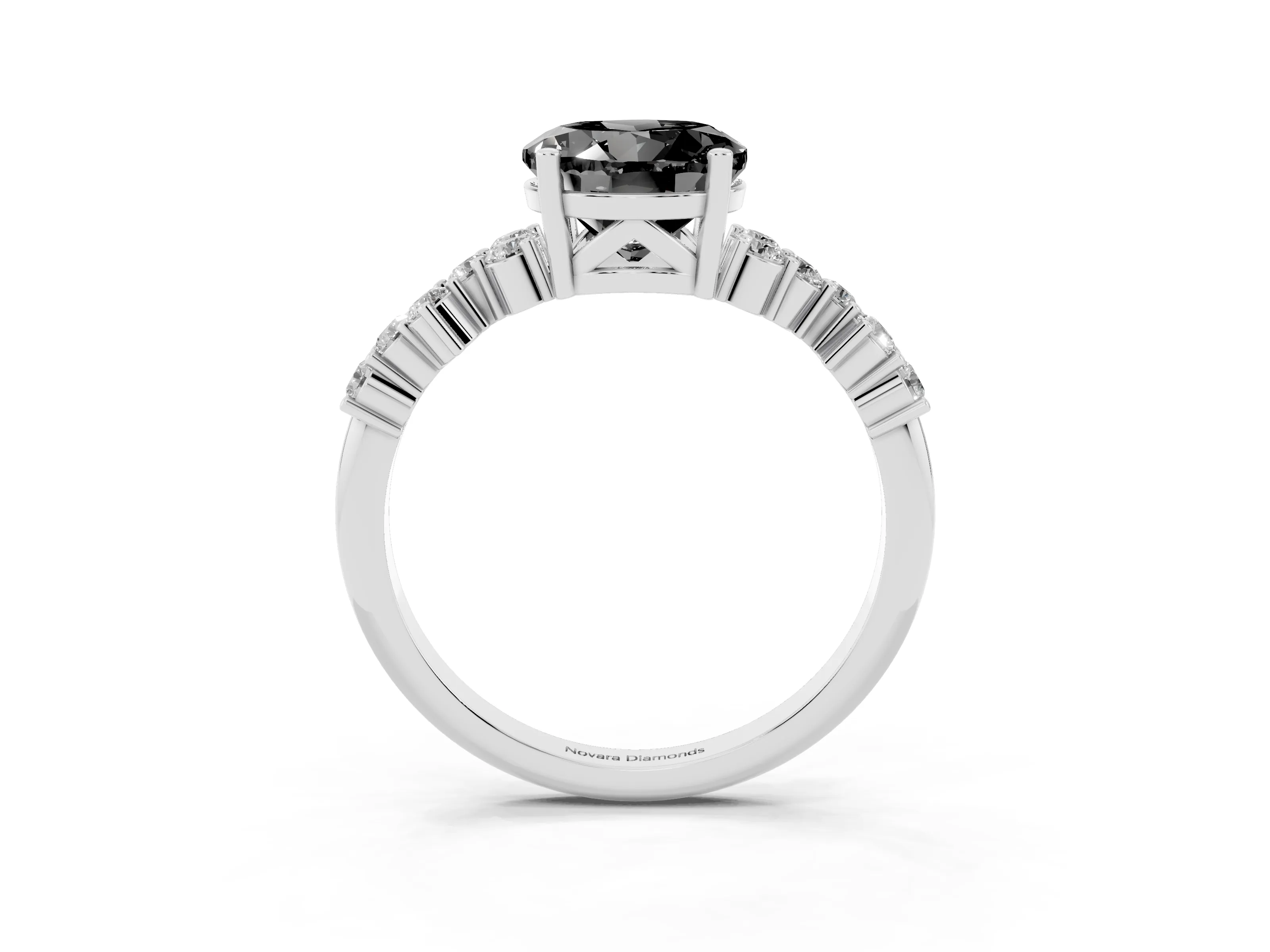 Fancy Black Round Cut Diamond Ring Set in White gold with Scattered Round Accents