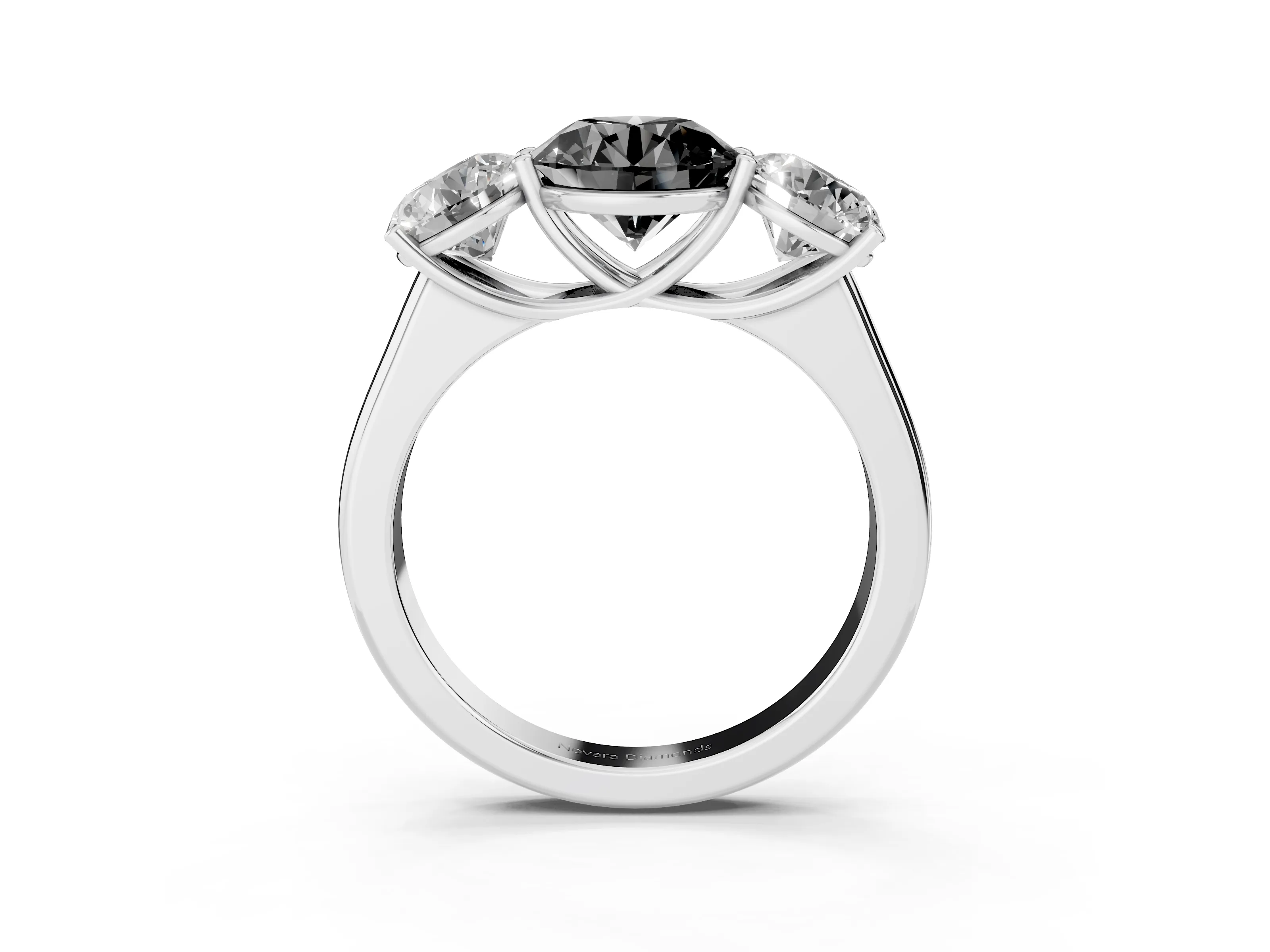 Fancy Black Round Cut Diamond Three-Stone Ring Set in Silver with Plain Polished Band