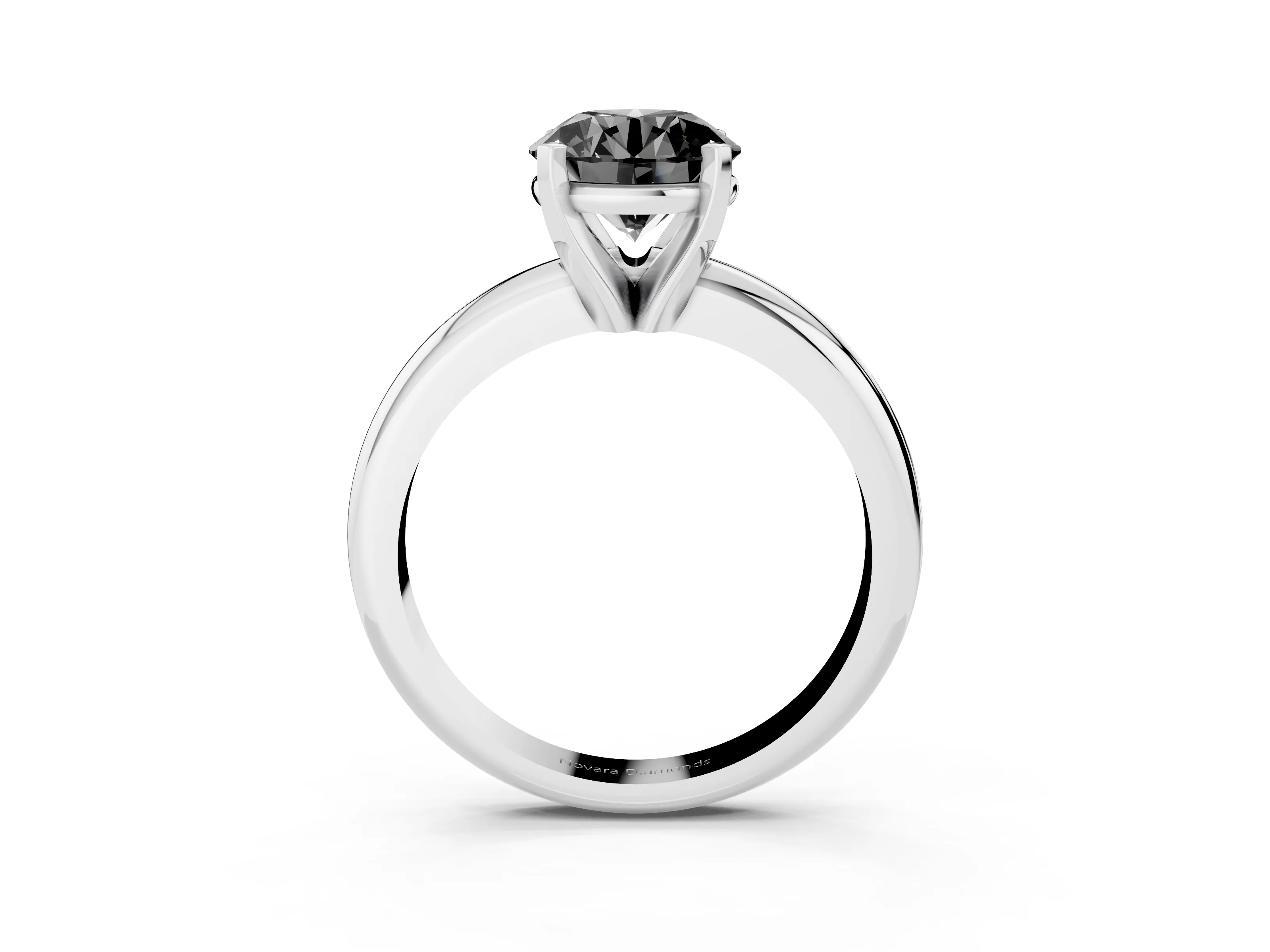 Fancy Black Round Cut Diamond Solitaire Engagement Ring Set in Platinum with Round Band and Prong Setting