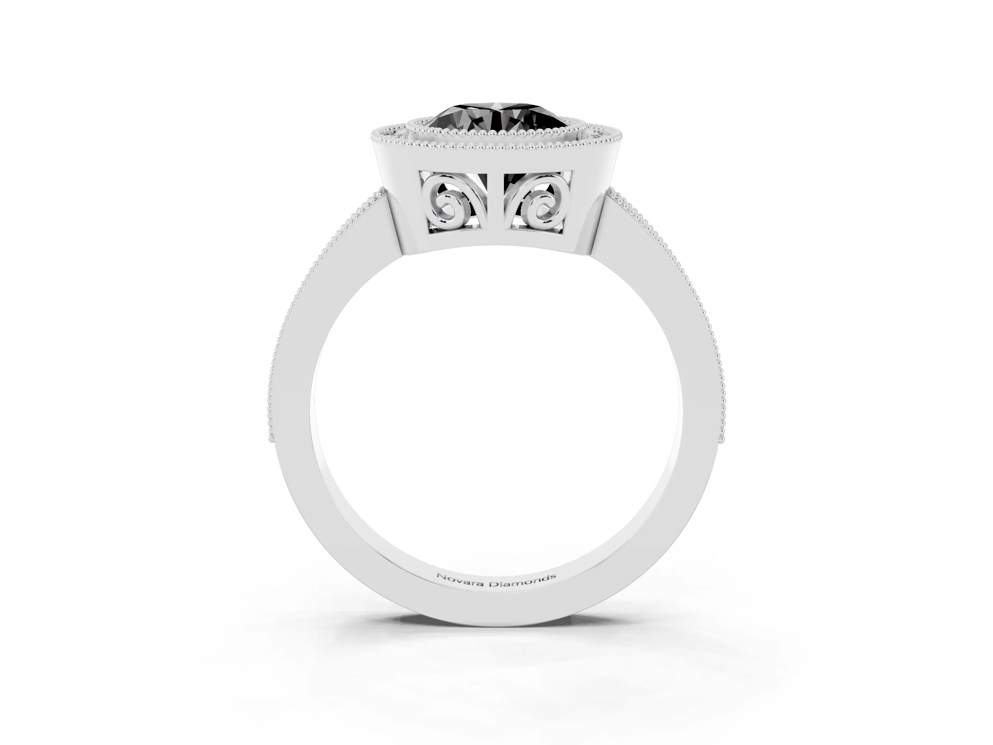 Fancy Black Round Cut Diamond Round Halo Ring Set in White gold with Pavé Band