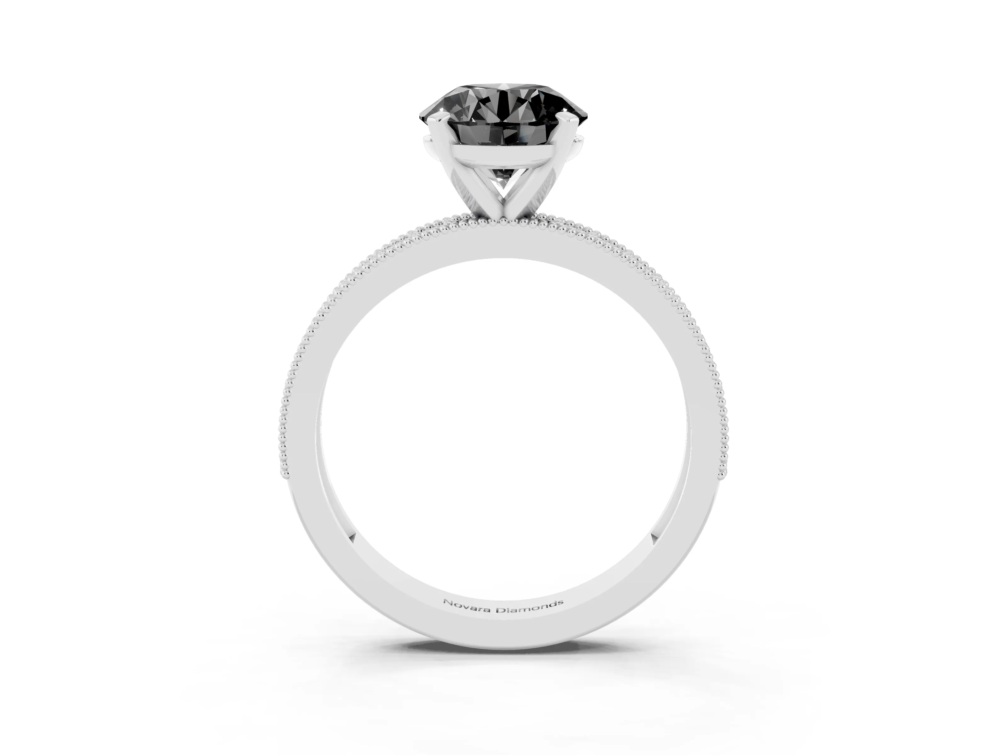 Fancy Black Round Cut Diamond Milgrain Pavé Engagement Ring Set in Silver with Prong Setting