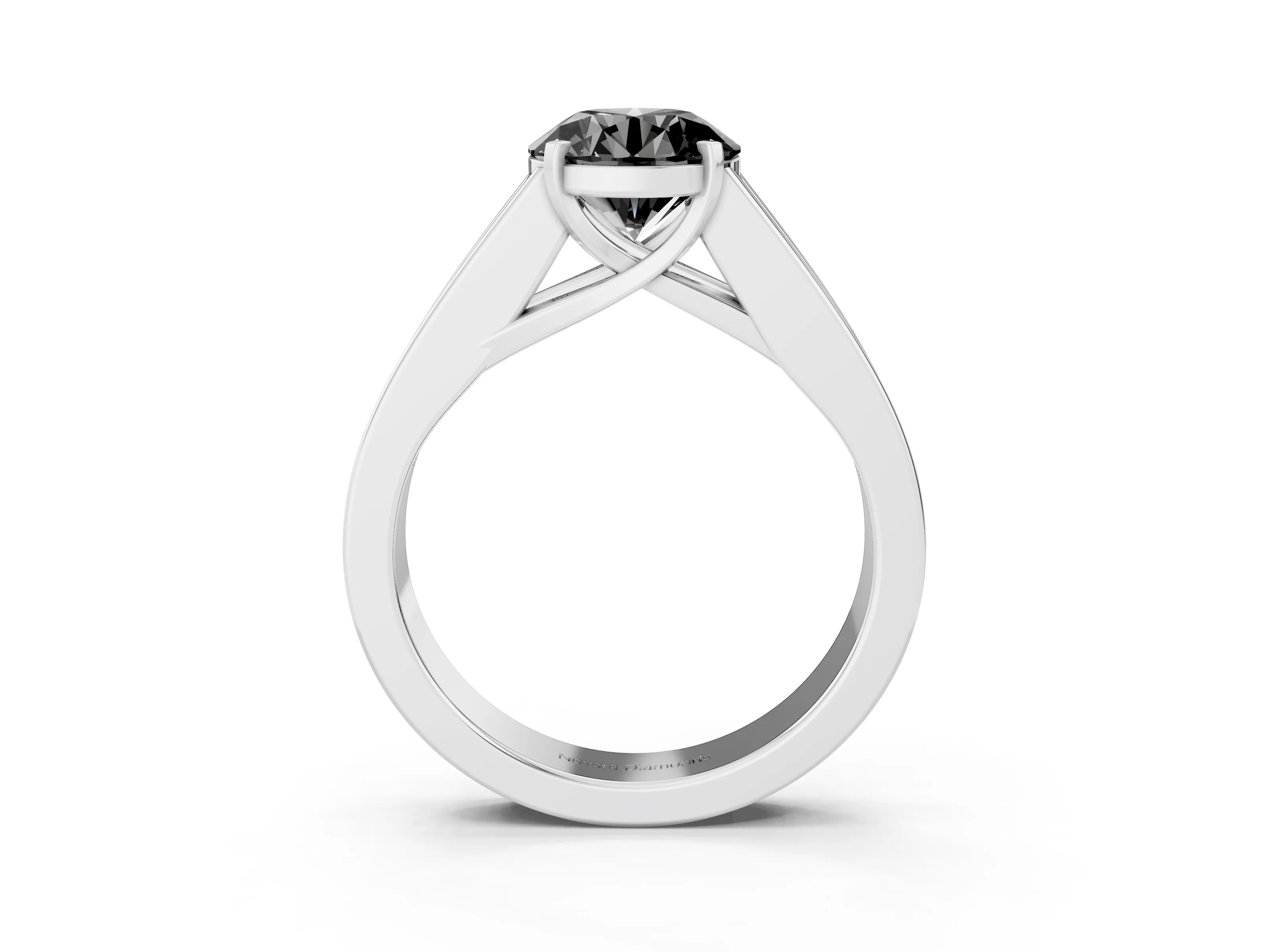 Fancy Black Round Cut Diamond Solitaire Ring Set in Silver with Channel-Set Accent Stones and Prong Setting