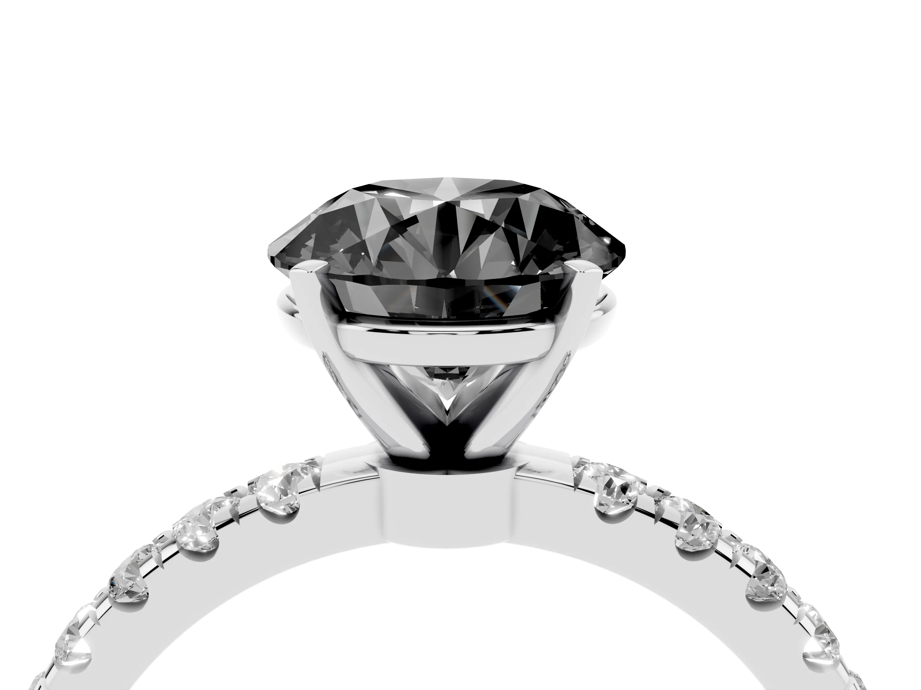 Fancy Black Round Cut Diamond Solitaire Ring Set in Silver with Pavé Accents and Prong Setting
