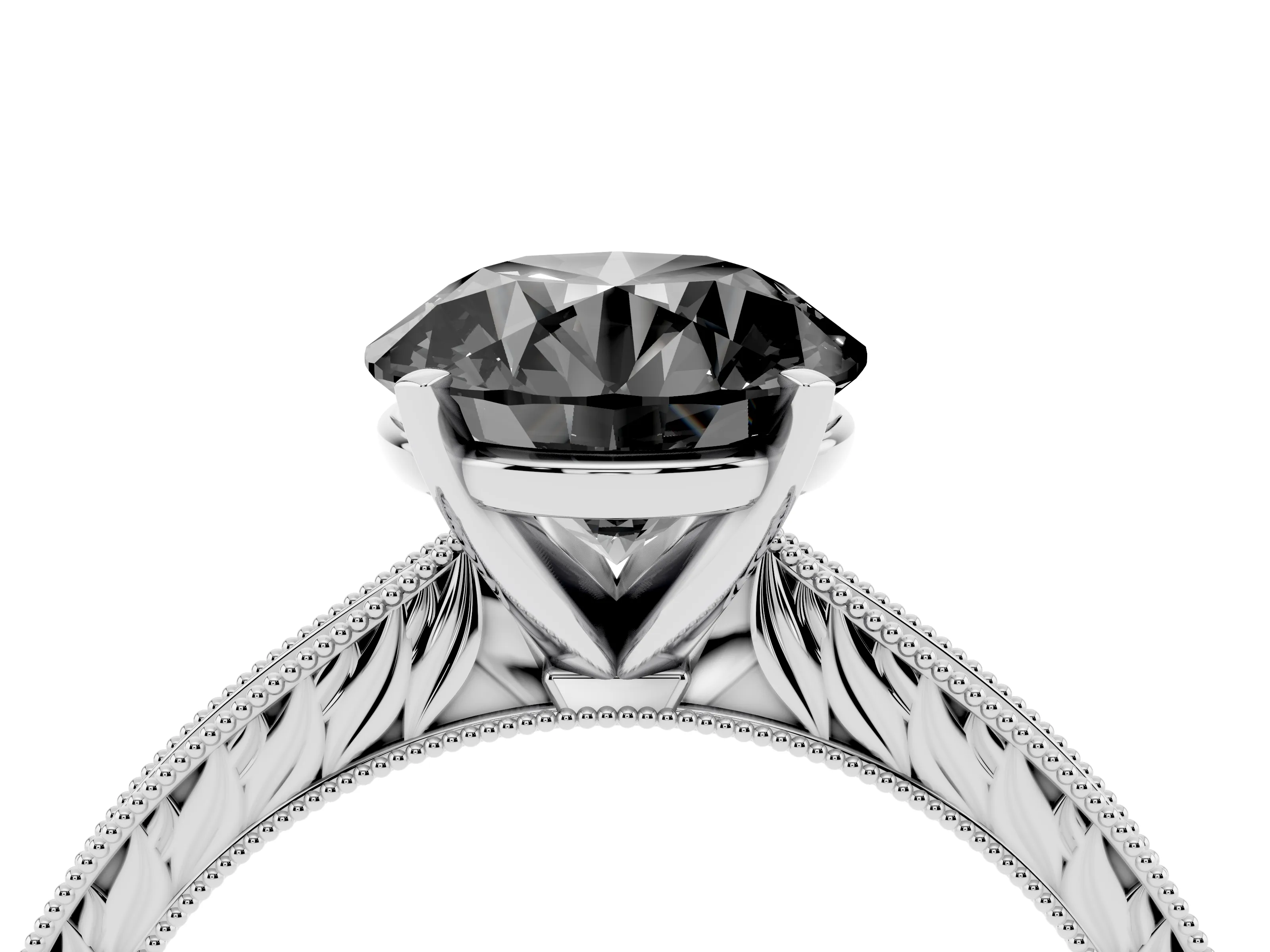 Fancy Black Round Cut Diamond Solitaire Milgrain Engraved Band Set in Silver with Prong Setting