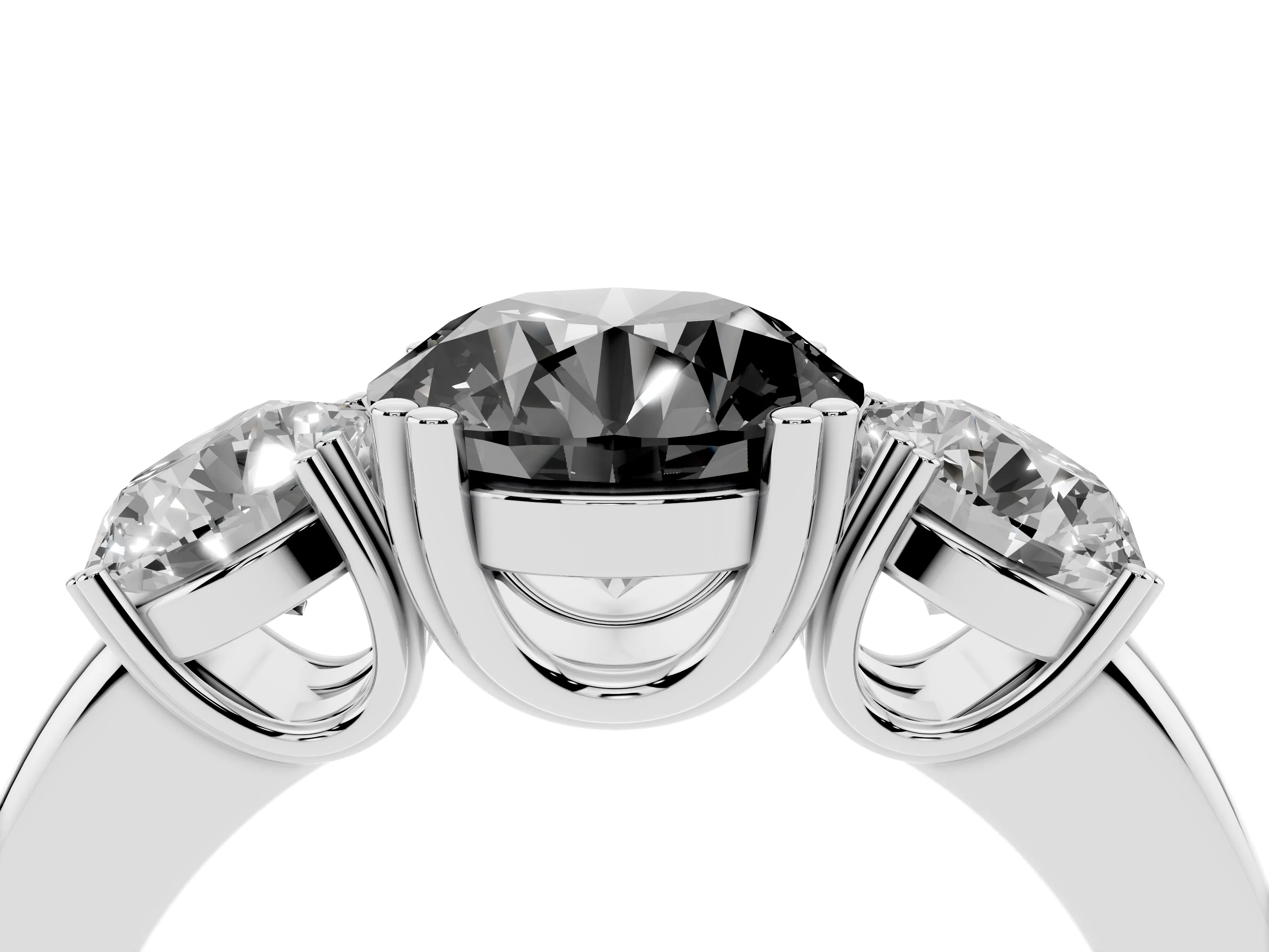 Fancy Black Round Cut Diamond Three-Stone Ring Set in White gold with Polished Channel-Set Band
