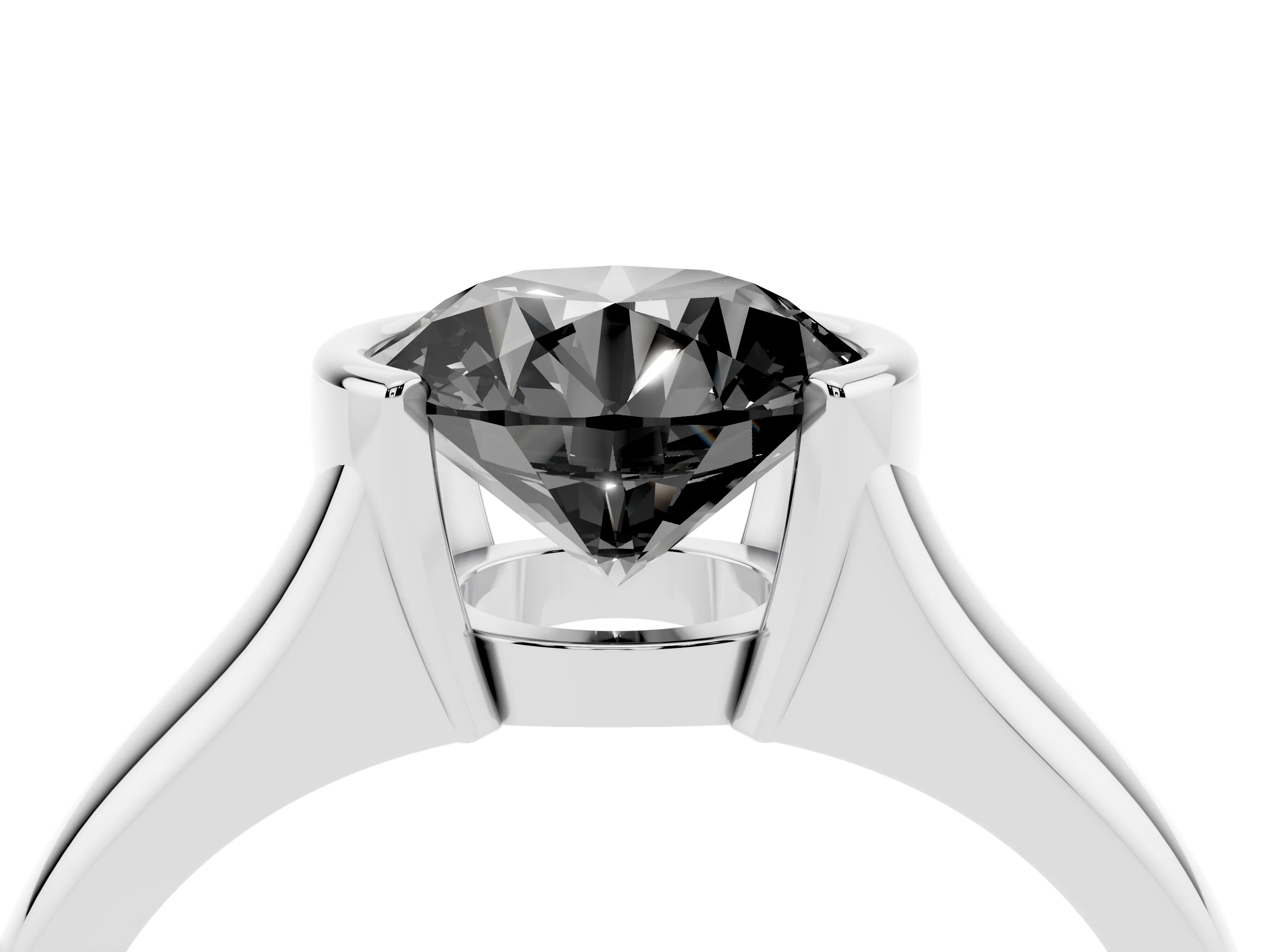 Fancy Black Round Cut Diamond Solitaire Tension Set Ring Set in Platinum with Split Shank Band