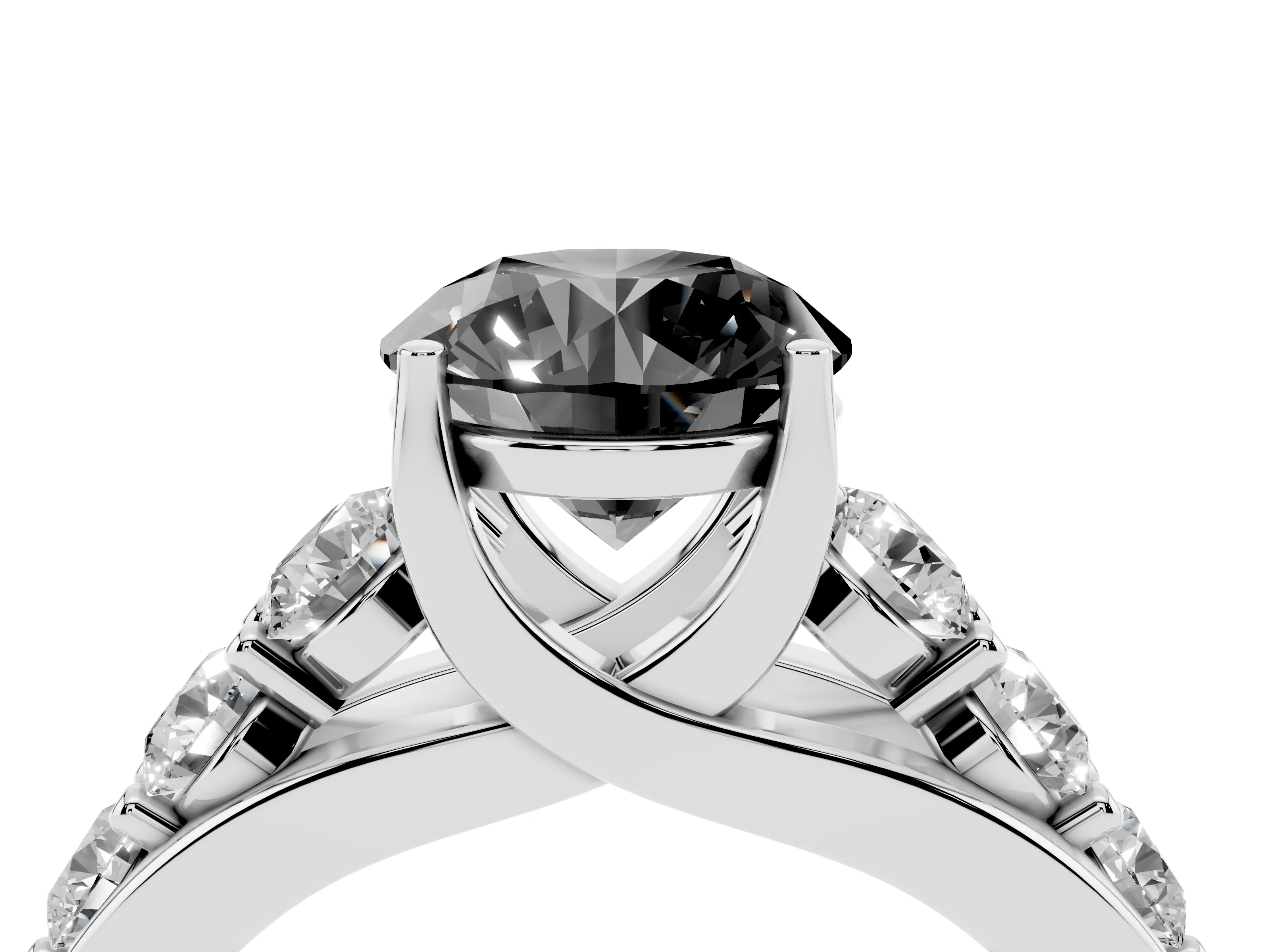 Fancy Black Round Cut Diamond Pavé Engagement Ring Set in Silver with Prong Setting