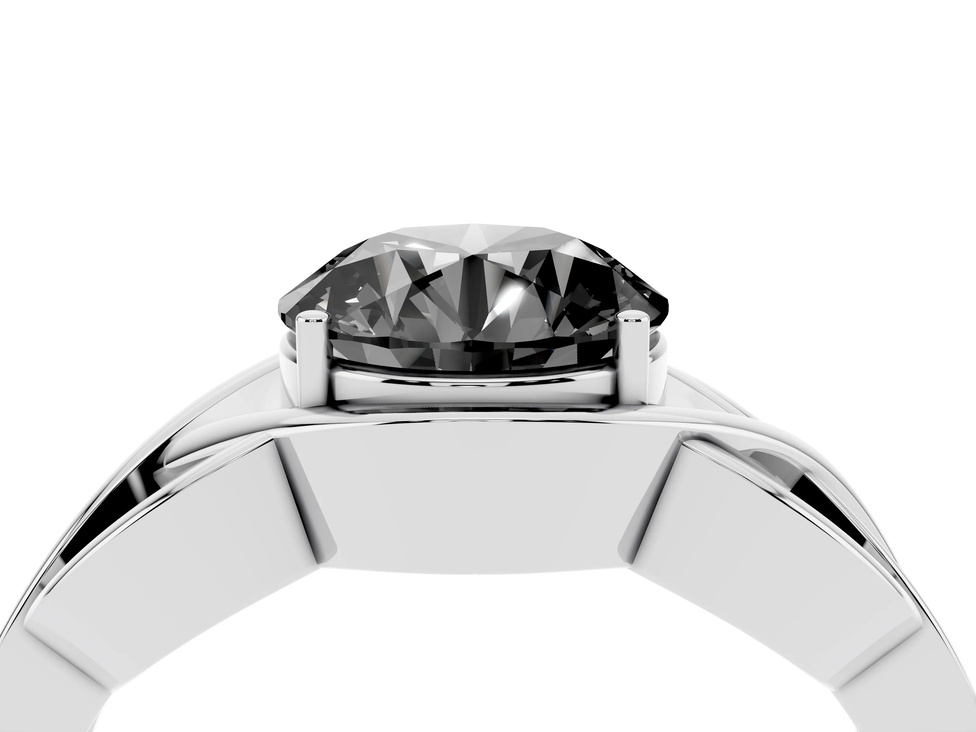 Fancy Black Round Cut Diamond Solitaire Ring Set in Platinum with Intertwined Band
