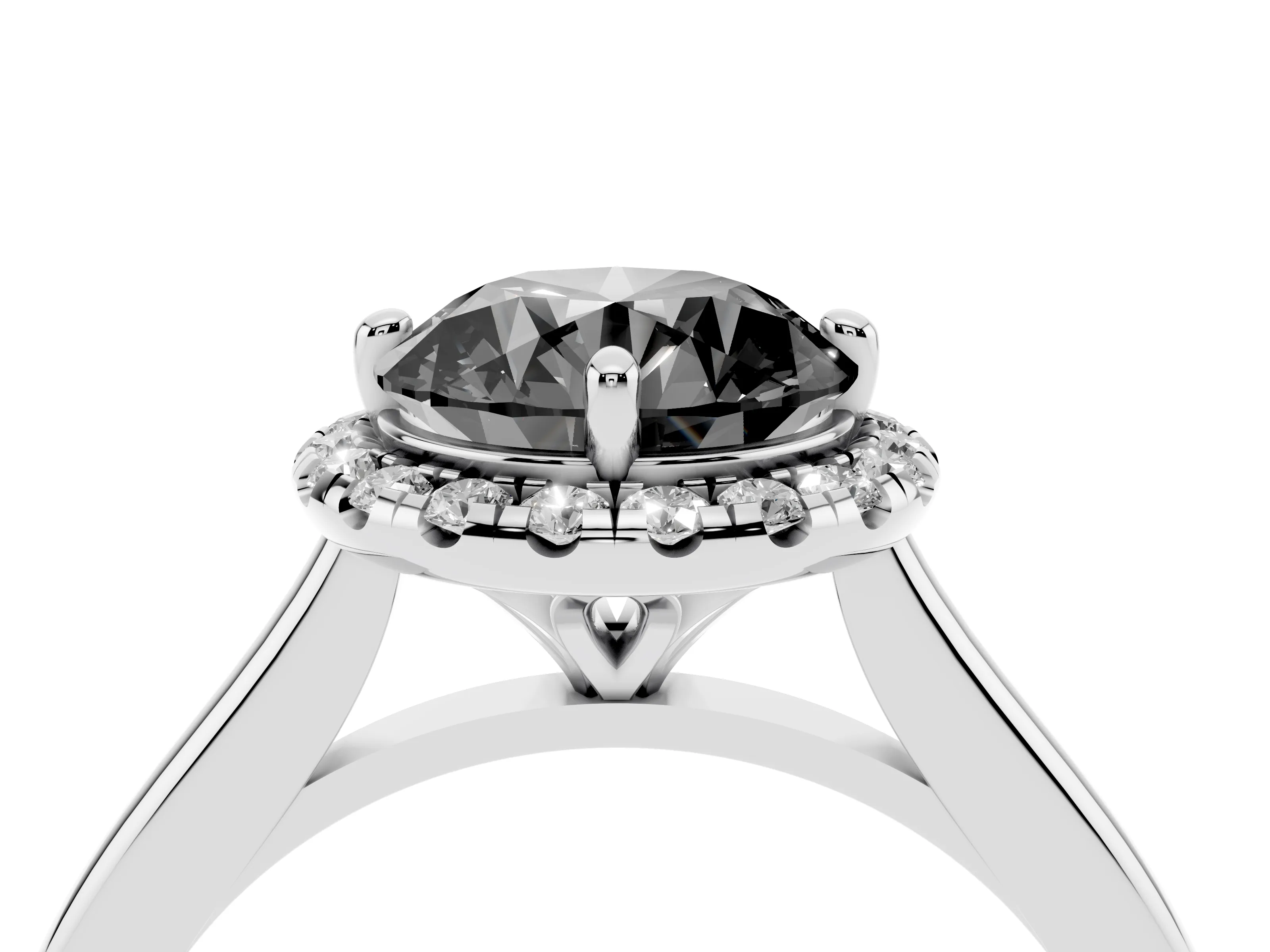 Fancy Black Round Cut Diamond Halo Engagement Ring Set in Platinum with Pavé Band and Rising Shoulders
