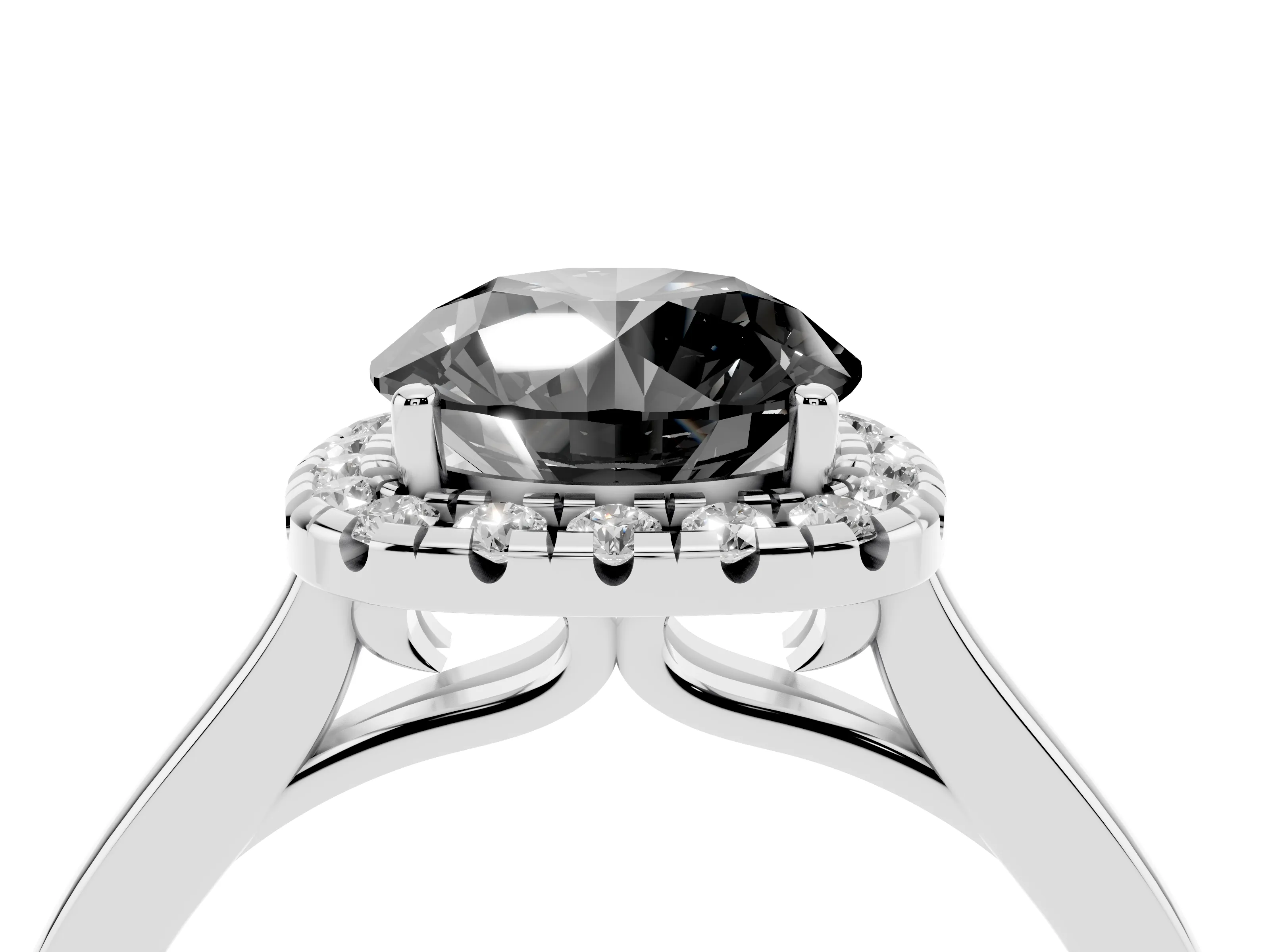 Fancy Black Round Cut Halo Round Diamond Solitaire Ring Set in Silver with Pavé Band and Prong Setting