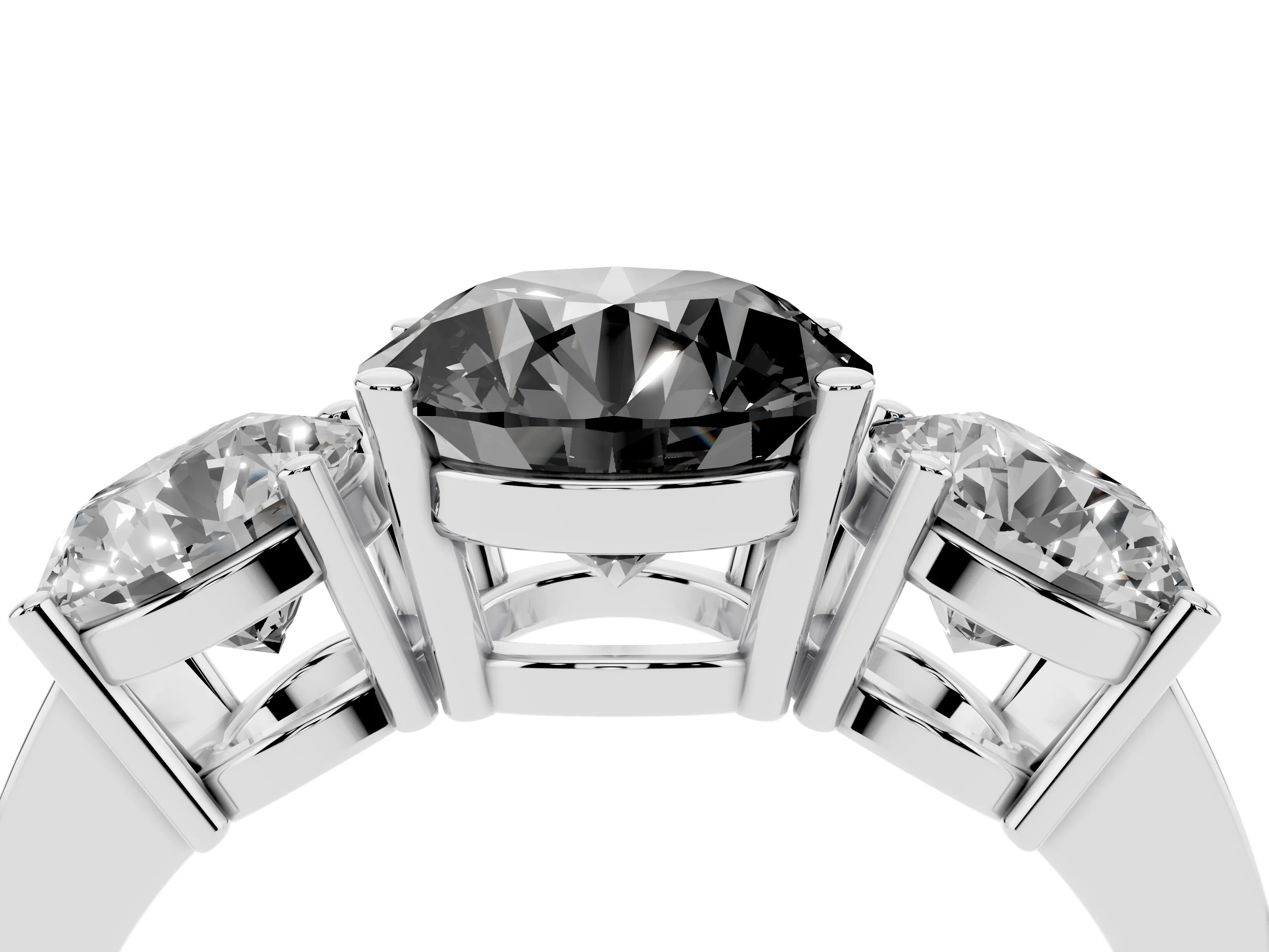 Fancy Black Round Cut Diamond Three-Stone Engagement Ring Set in White gold with Flat Band