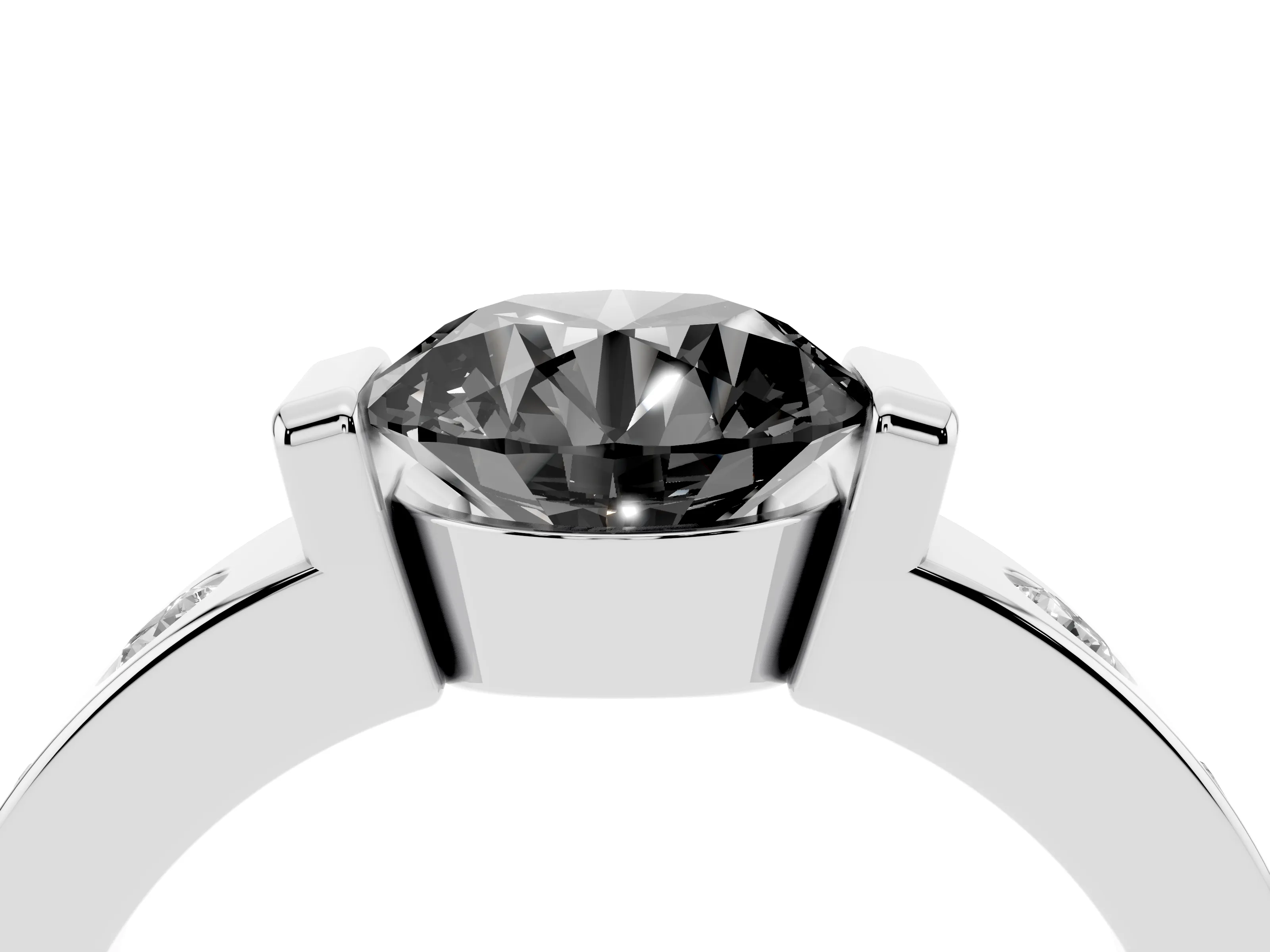 Fancy Black Round Cut Diamond Channel-Set Band Ring Set in White gold with Bezel Prong Setting