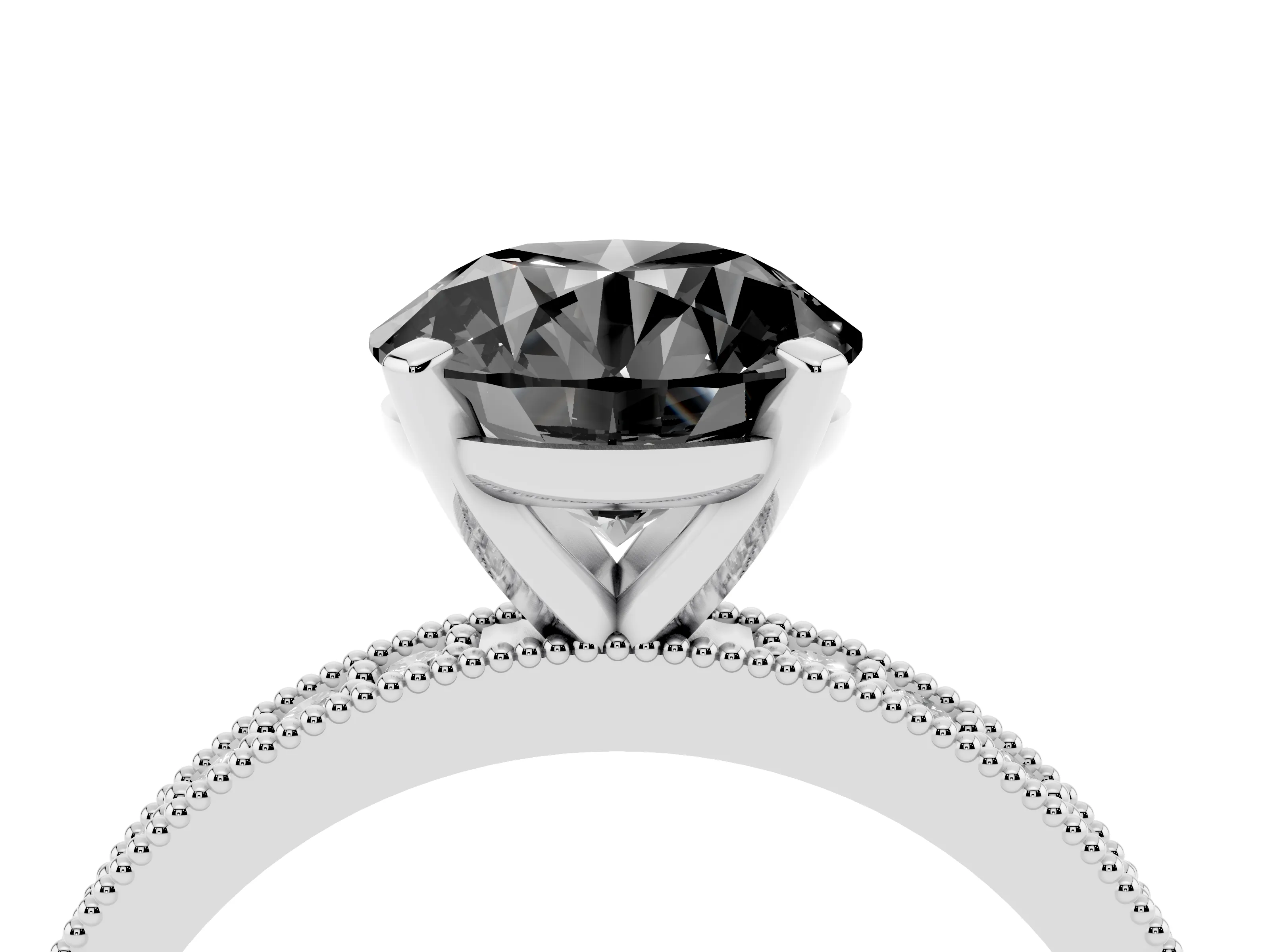 Fancy Black Round Cut Diamond Milgrain Pavé Engagement Ring Set in Silver with Prong Setting