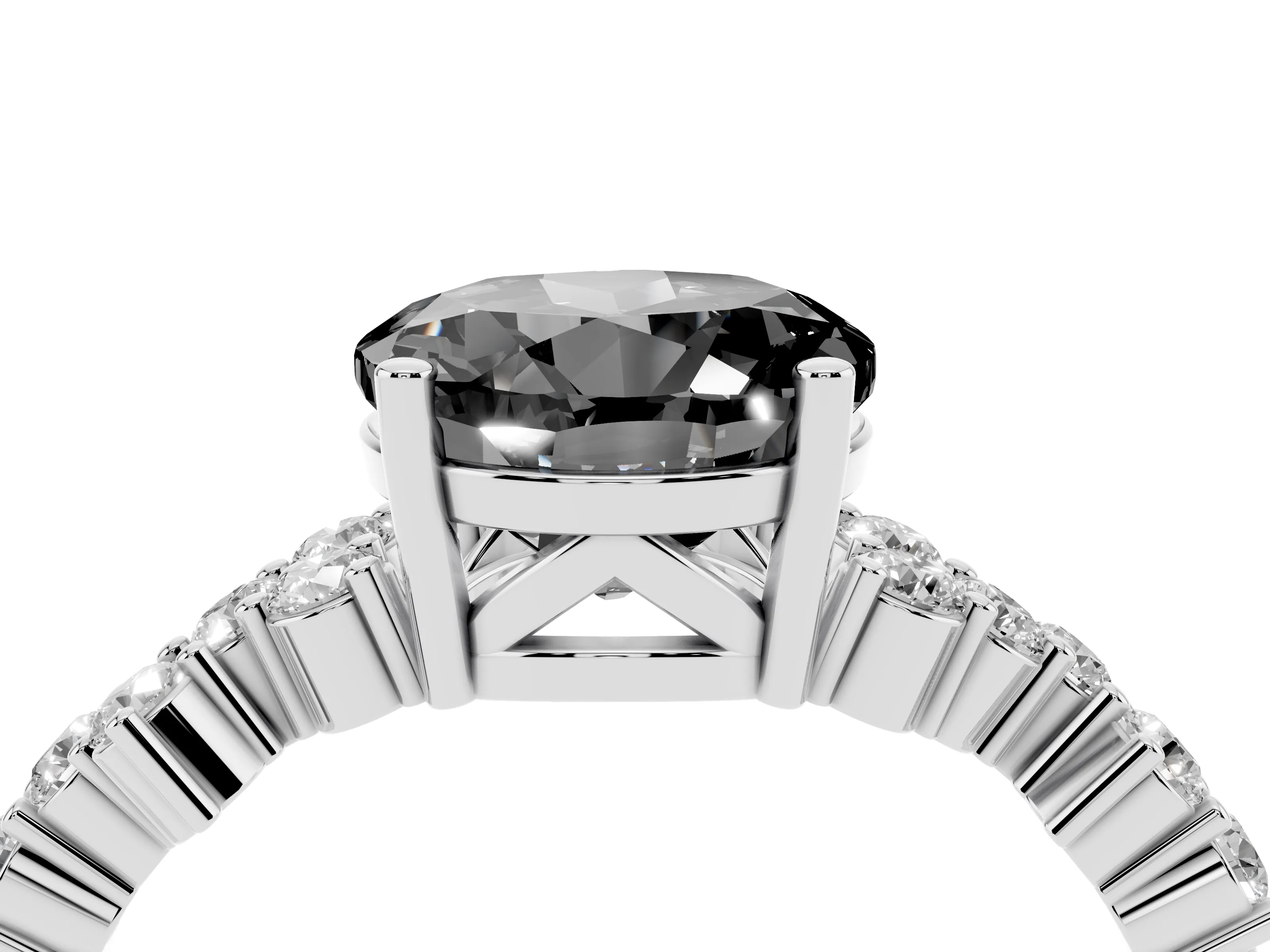Fancy Black Round Cut Diamond Ring Set in White gold with Scattered Round Accents