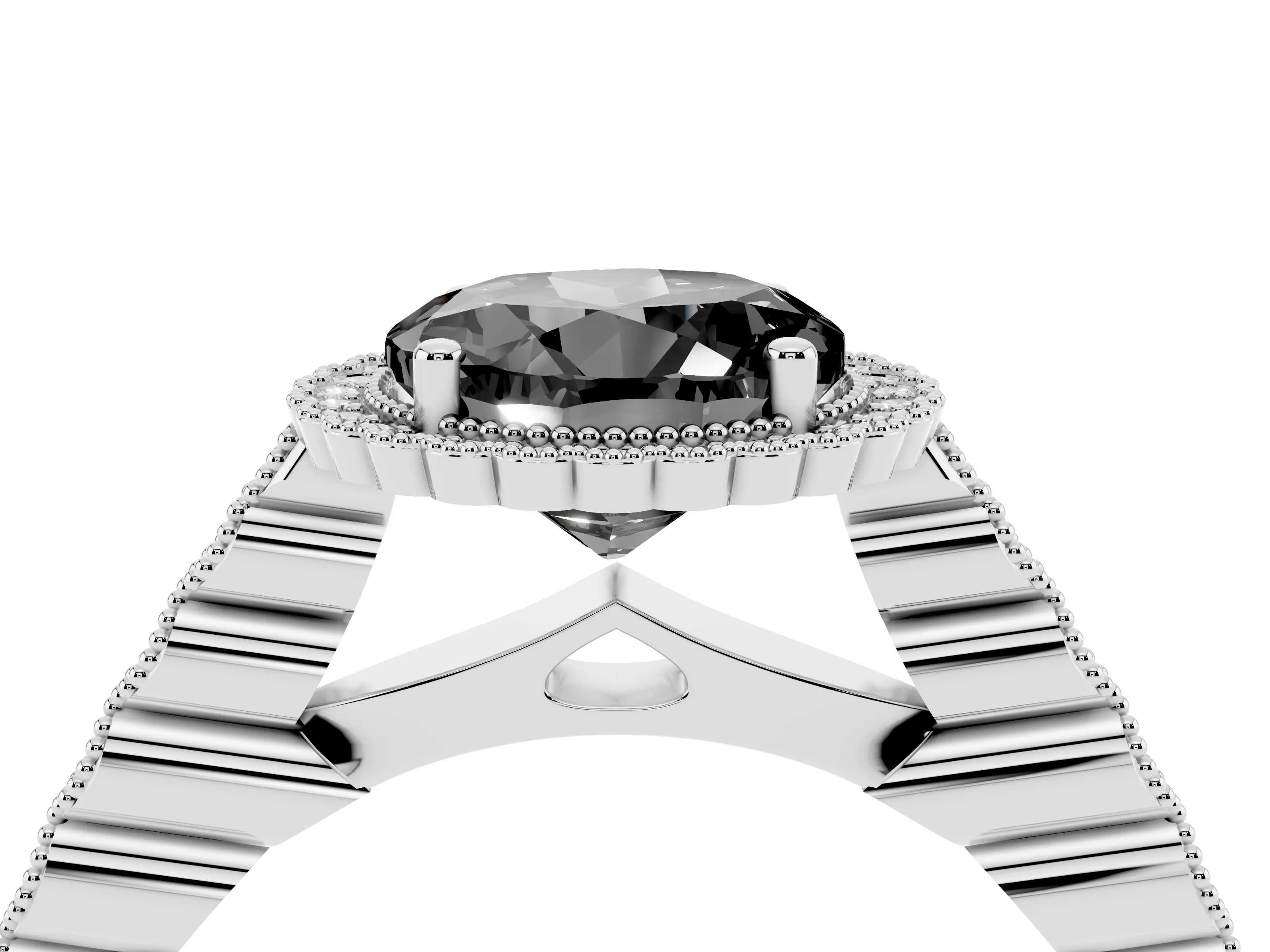 Fancy Black Round Cut Diamond Halo Ring Set in Platinum with Pavé Milgrain Band