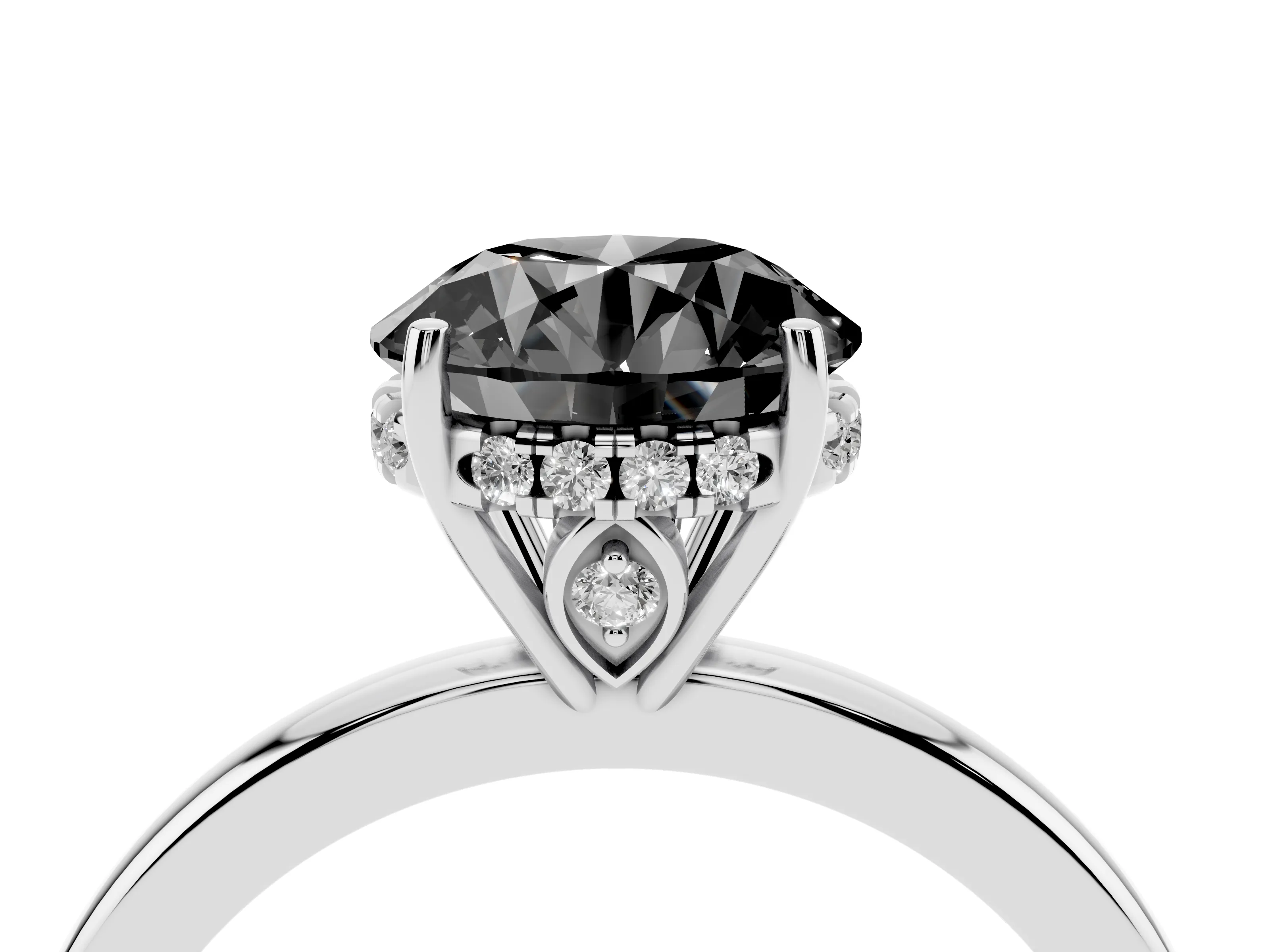 Fancy Black Round Cut Diamond Solitaire Ring Set in Platinum with Plain Band and Prong Setting