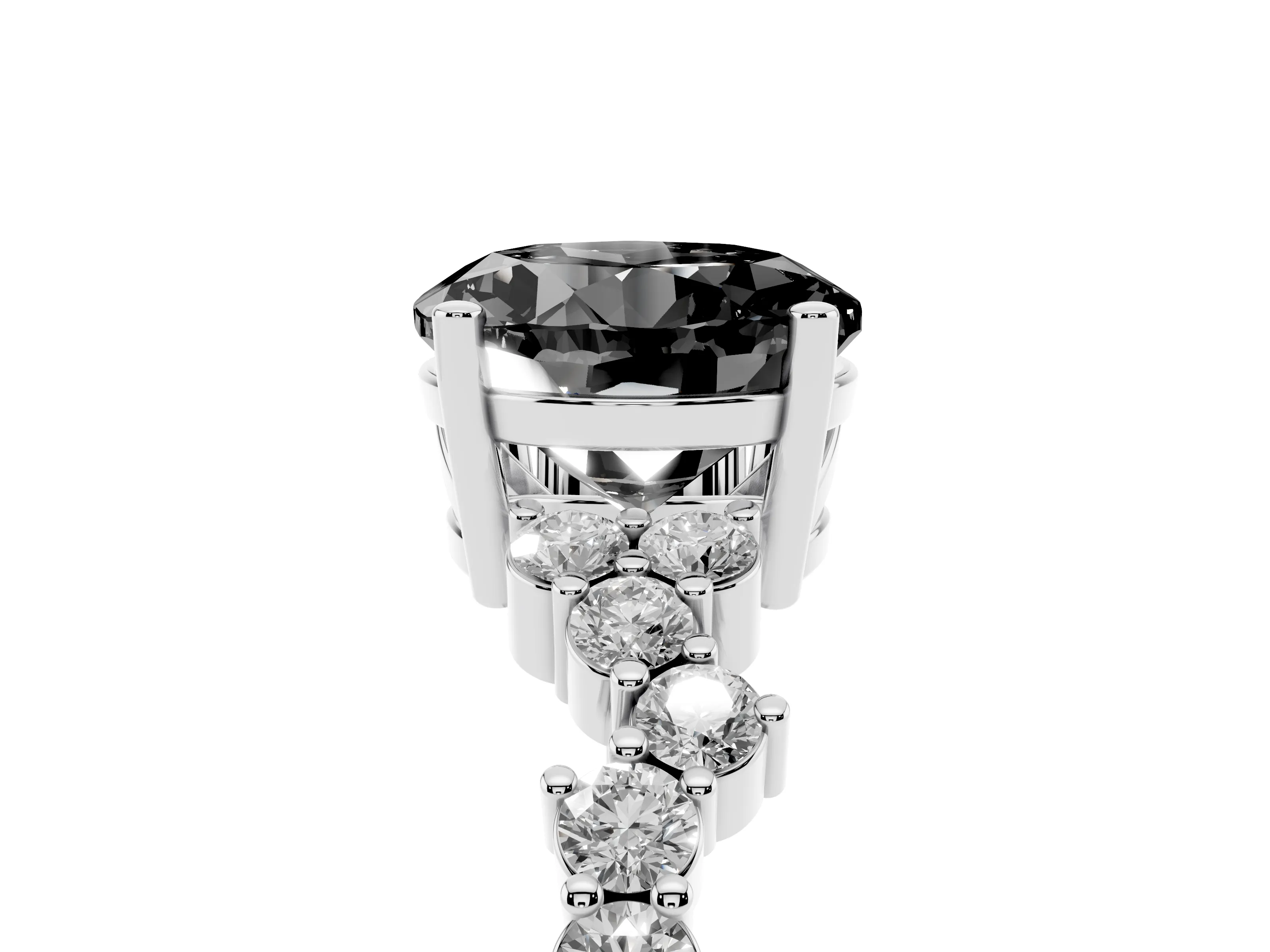 Fancy Black Round Cut Diamond Ring Set in White gold with Scattered Round Accents