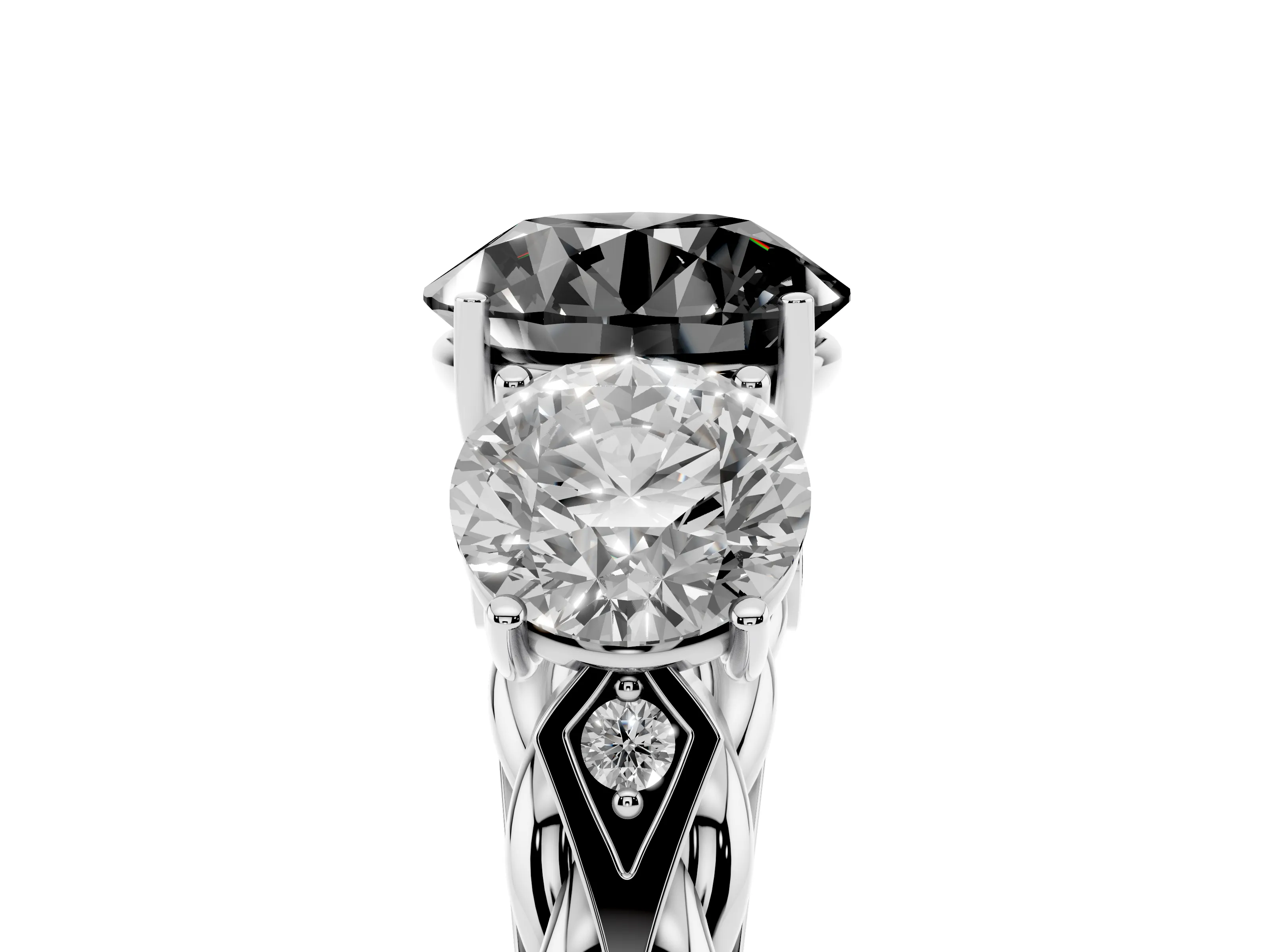 Fancy Black Round Cut Diamond Three-Stone Ring Set in Silver with Braided Band