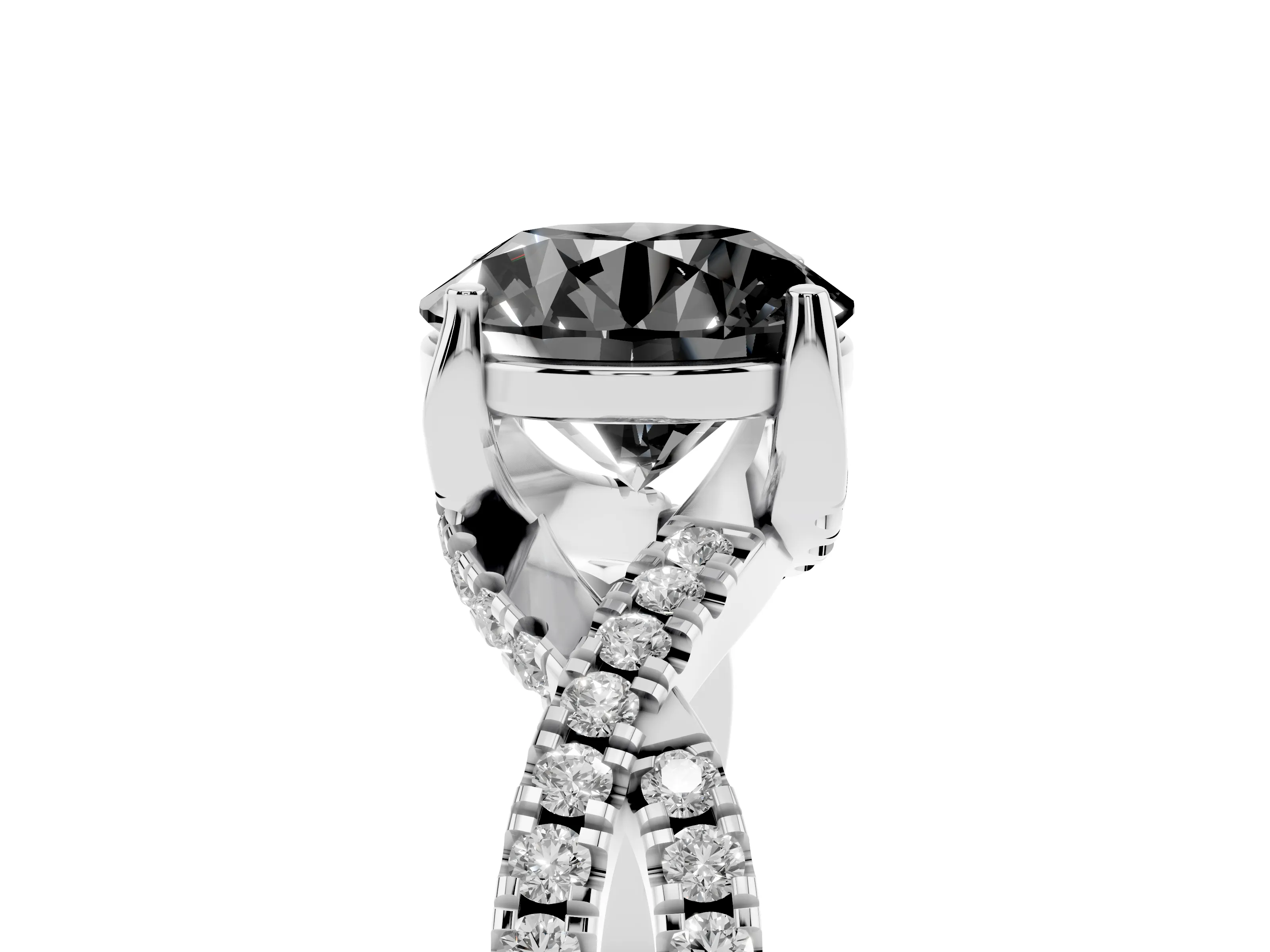 Fancy Black Round Cut Diamond Twist Pavé Solitaire Engagement Ring Set in Silver with Prong Setting