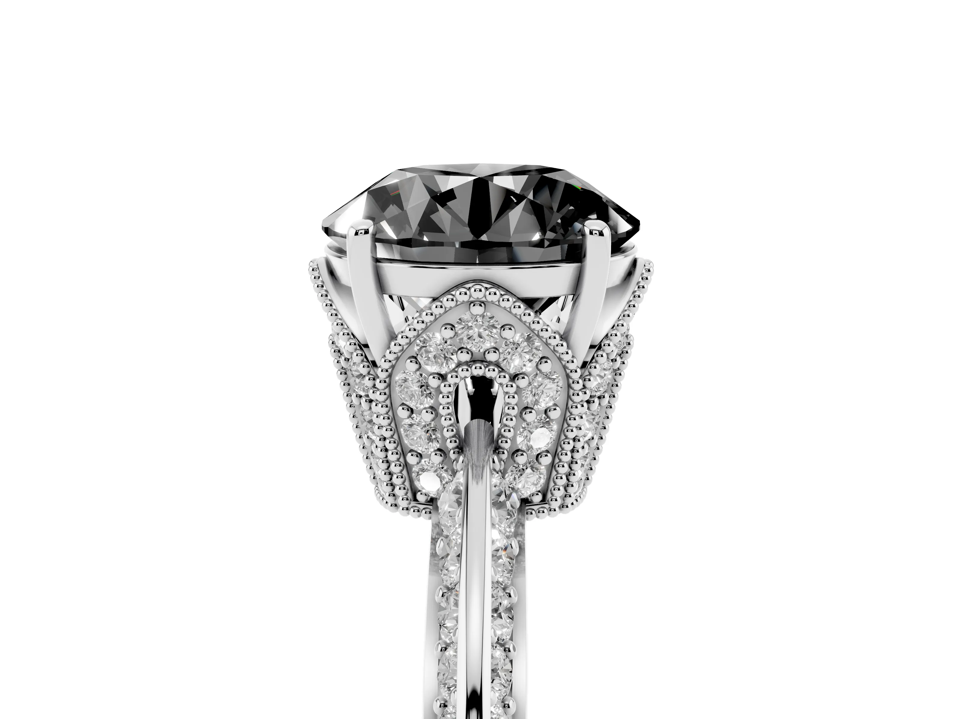 Fancy Black Round Cut Diamond Solitaire Engagement Ring Set in Silver with Pavé Split Shank and Prong Setting
