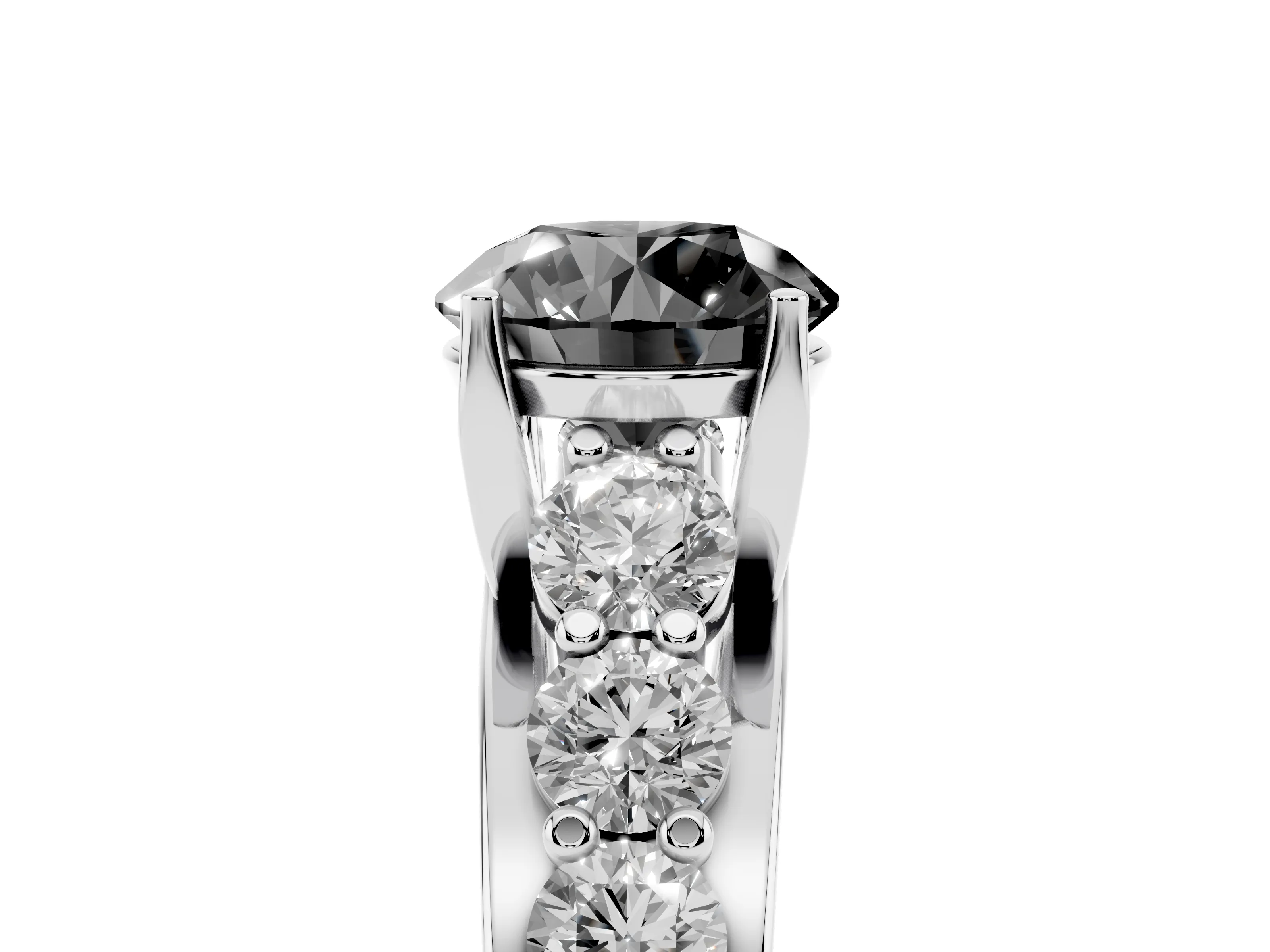 Fancy Black Round Cut Diamond Pavé Engagement Ring Set in Silver with Prong Setting