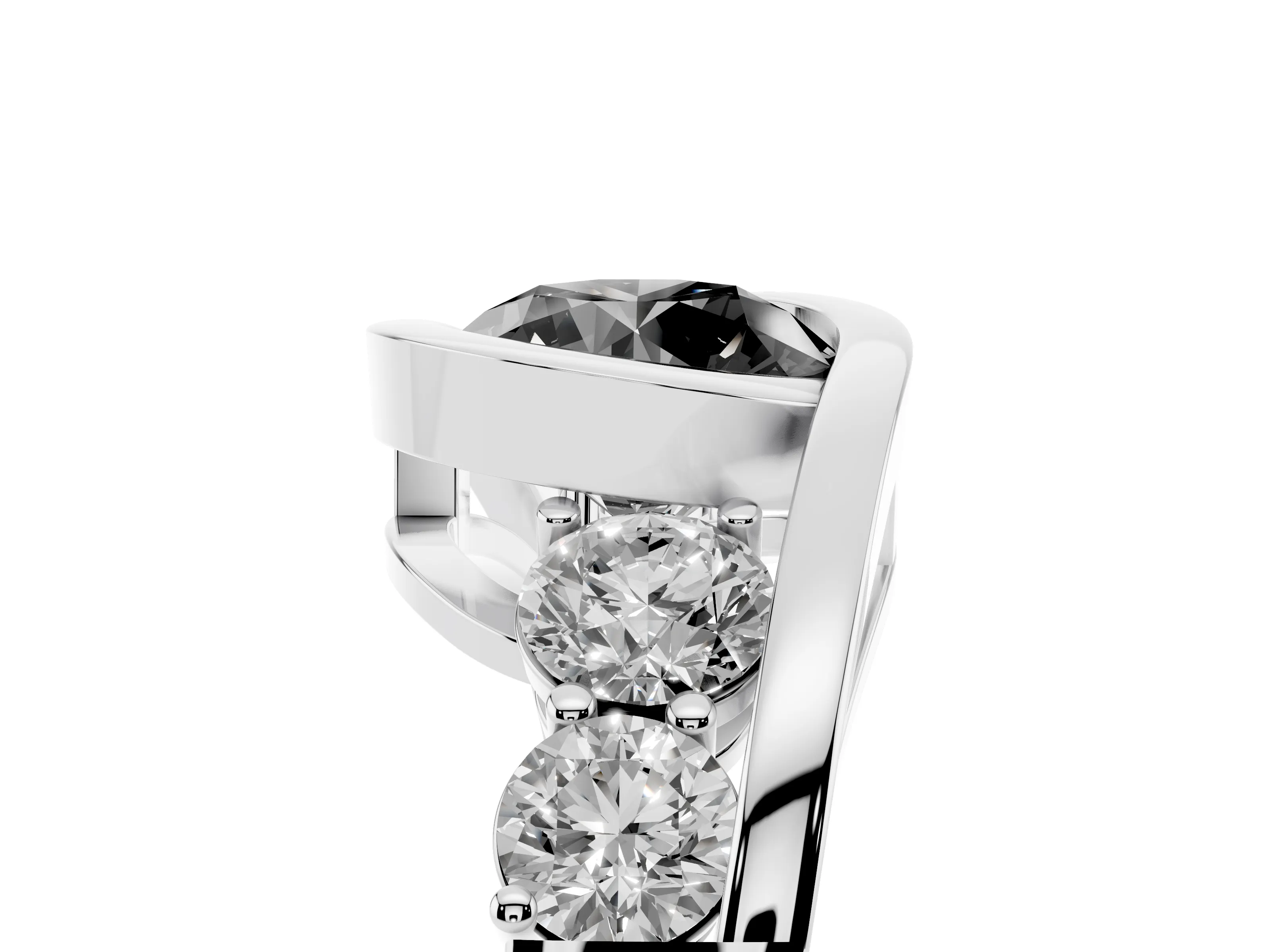 Fancy Black Round Cut Diamond Bezel Bypass Ring Set in Platinum with Round Accents