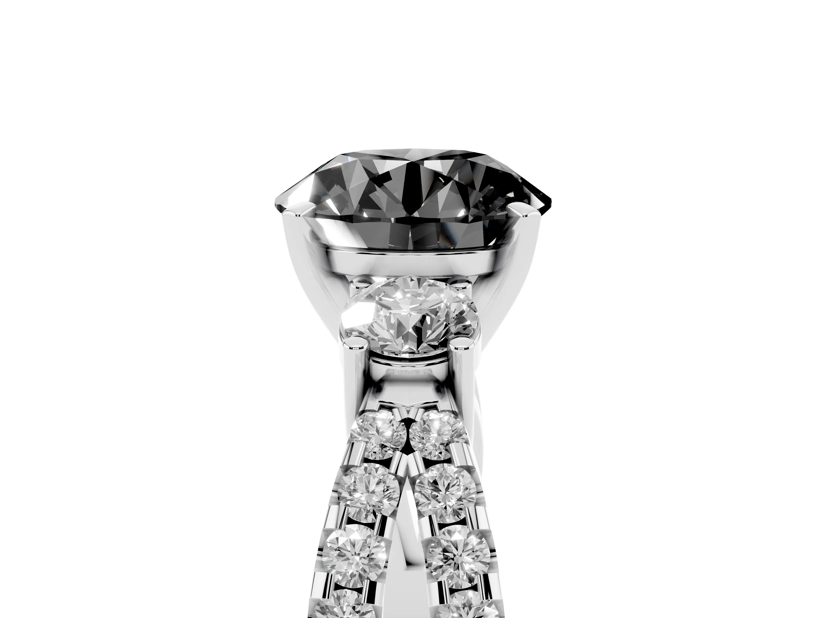 Fancy Black Round Cut Diamond Three-Stone Ring Set in Silver with Pavé Split Shank and Prong Setting