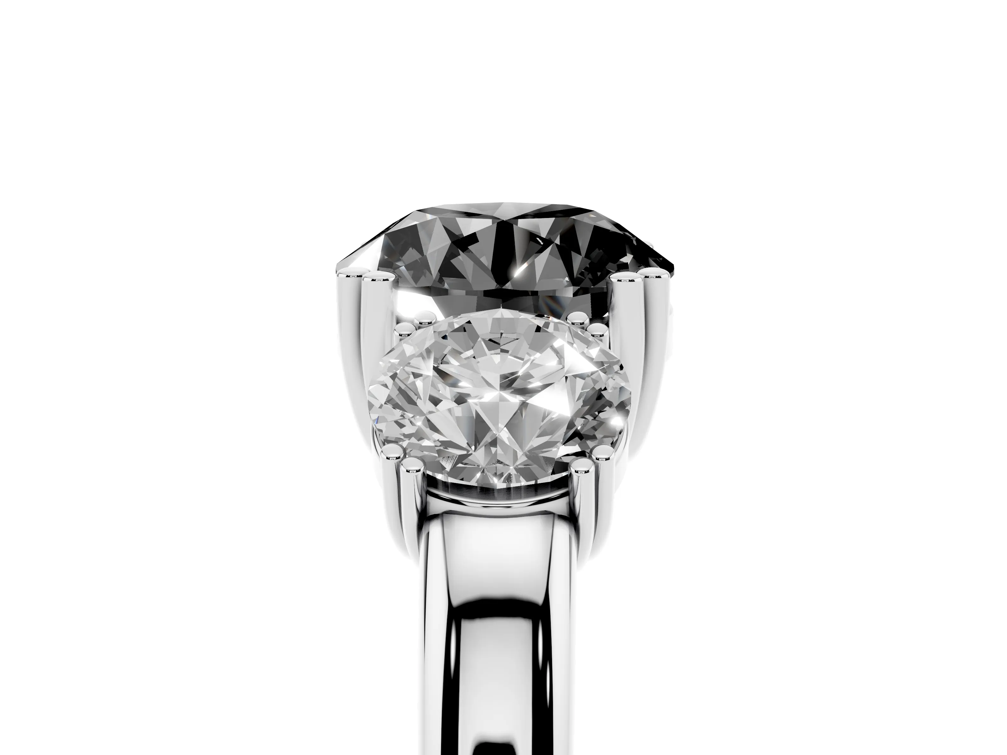 Fancy Black Round Cut Diamond Three-Stone Ring Set in White gold with Polished Channel-Set Band