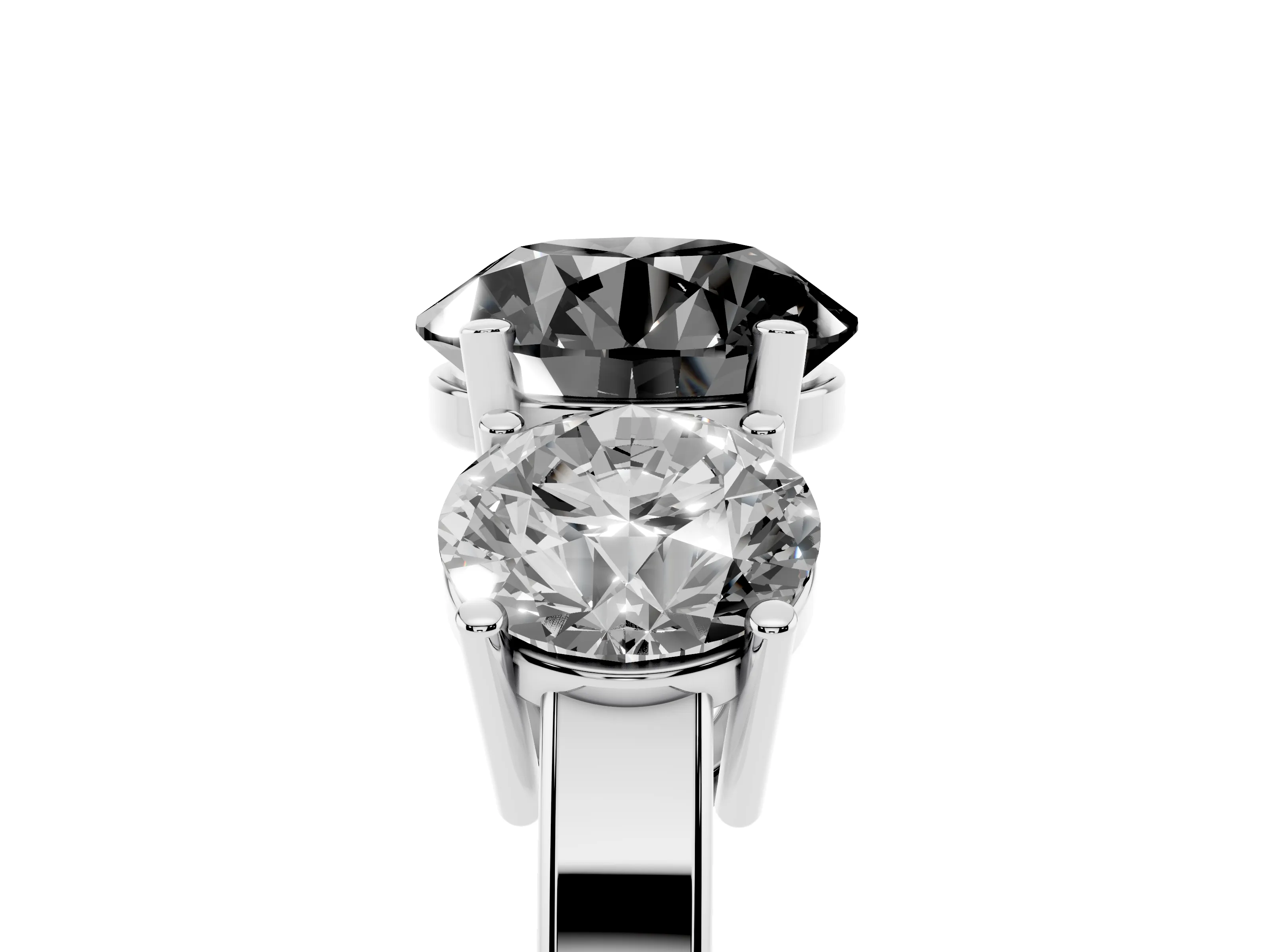 Fancy Black Round Cut Diamond Three-Stone Engagement Ring Set in White gold with Flat Band