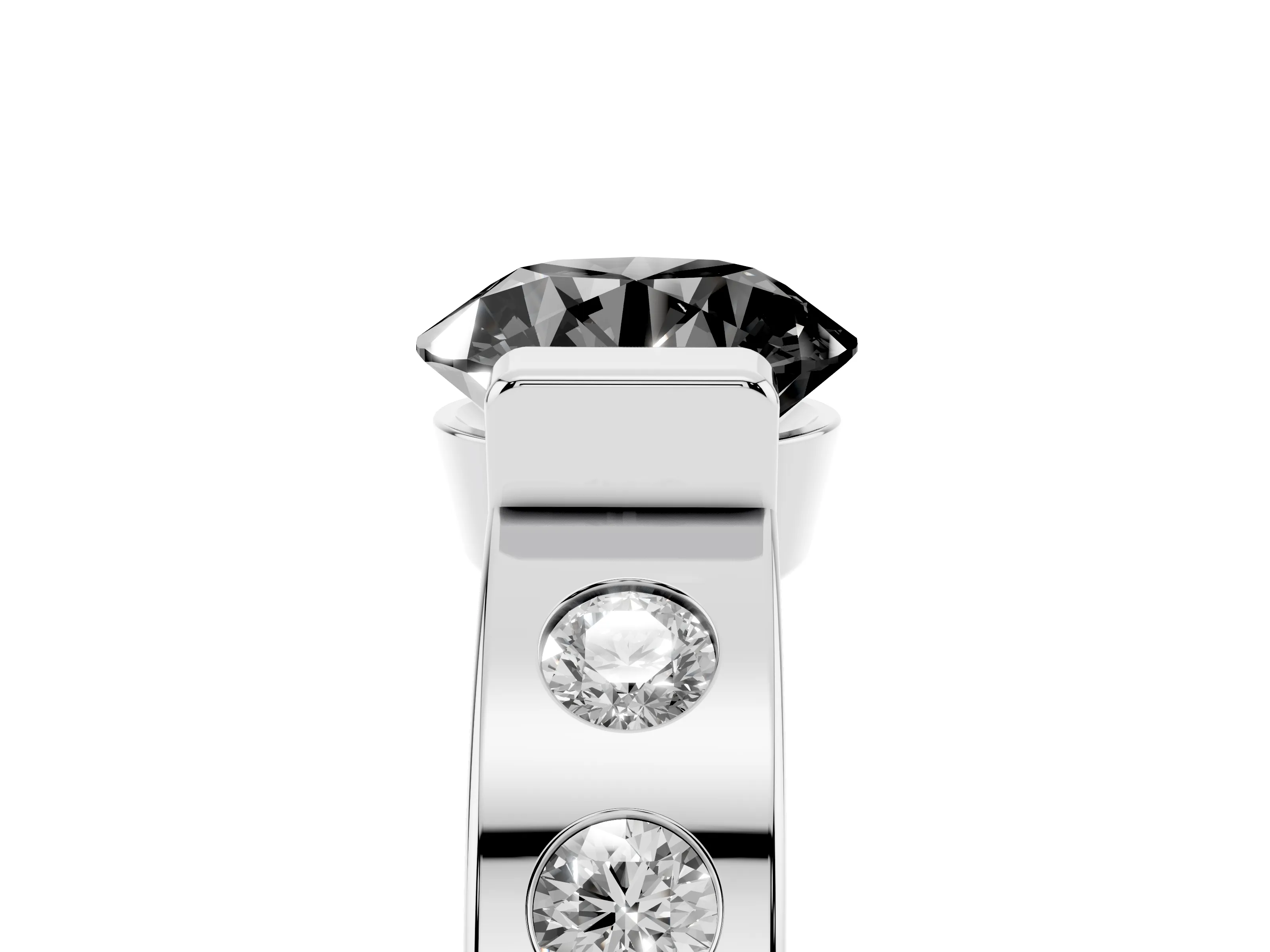 Fancy Black Round Cut Diamond Channel-Set Band Ring Set in White gold with Bezel Prong Setting
