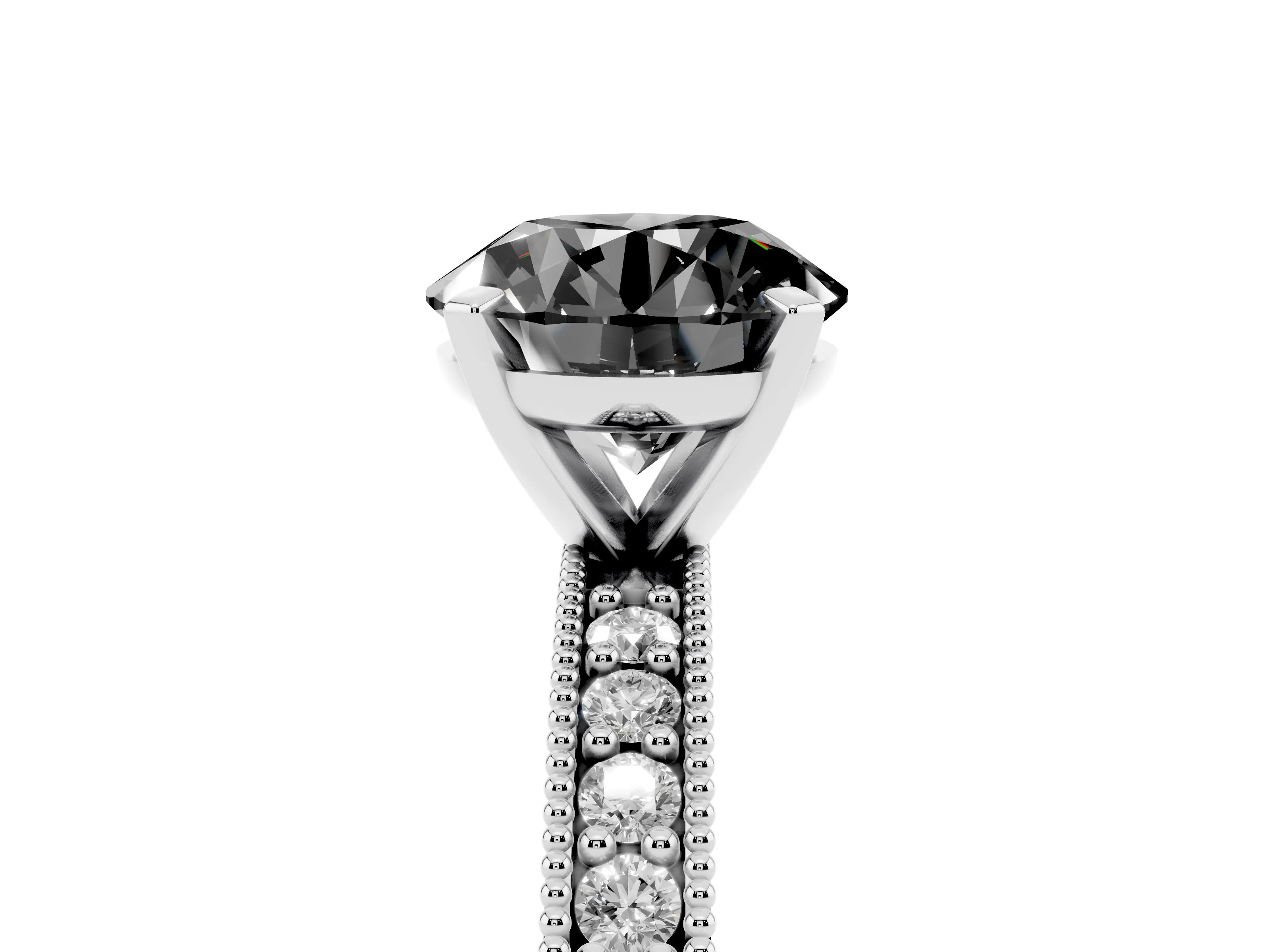 Fancy Black Round Cut Diamond Milgrain Pavé Engagement Ring Set in Silver with Prong Setting
