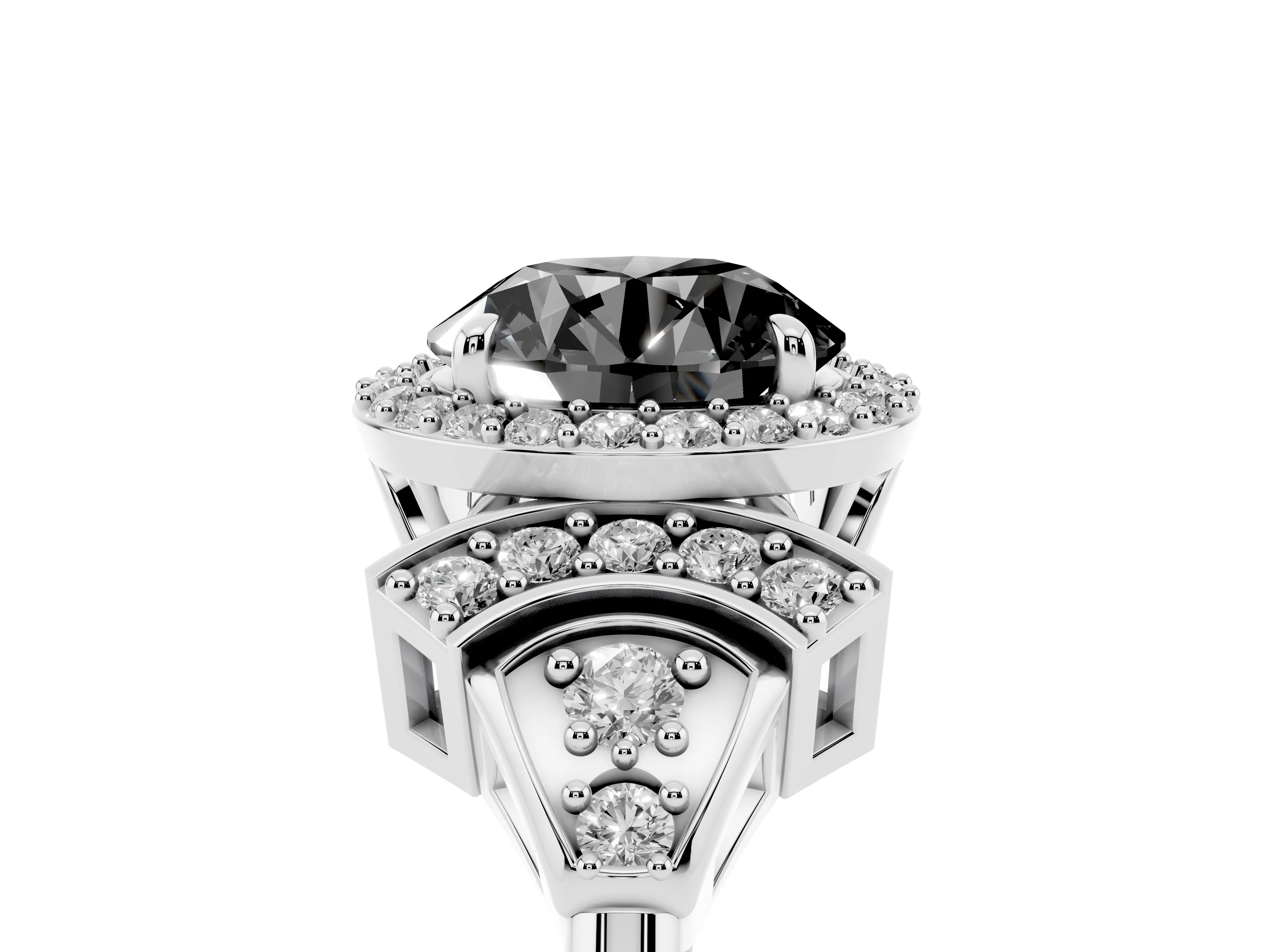Fancy Black Round Cut Diamond Halo Engagement Ring Set in Silver with Accent Stone Split Shank