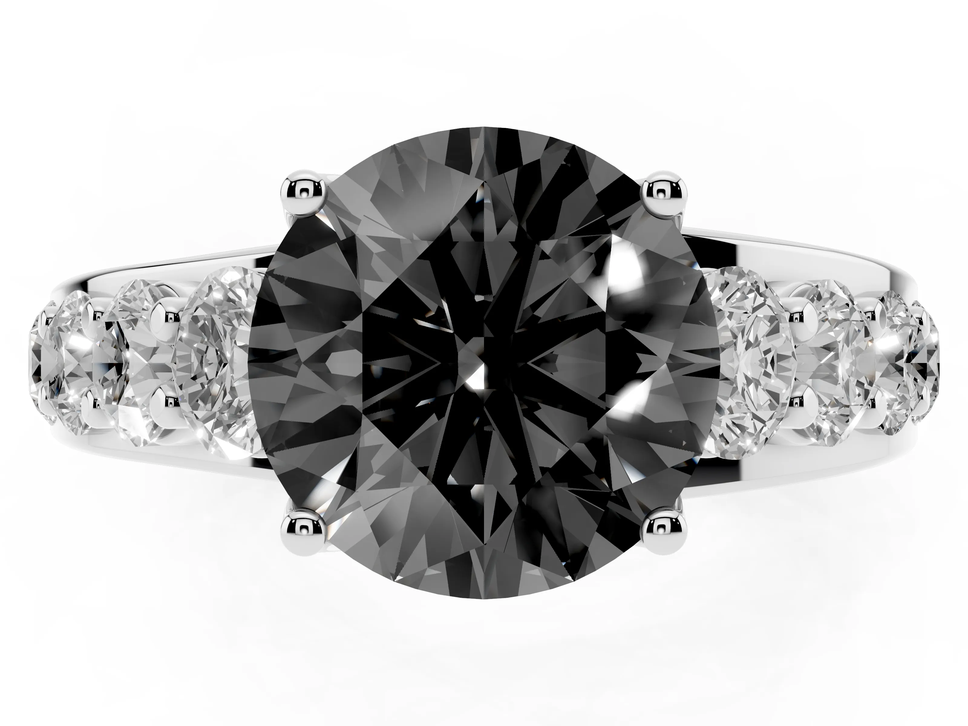 Fancy Black Round Cut Diamond Pavé Engagement Ring Set in Silver with Prong Setting