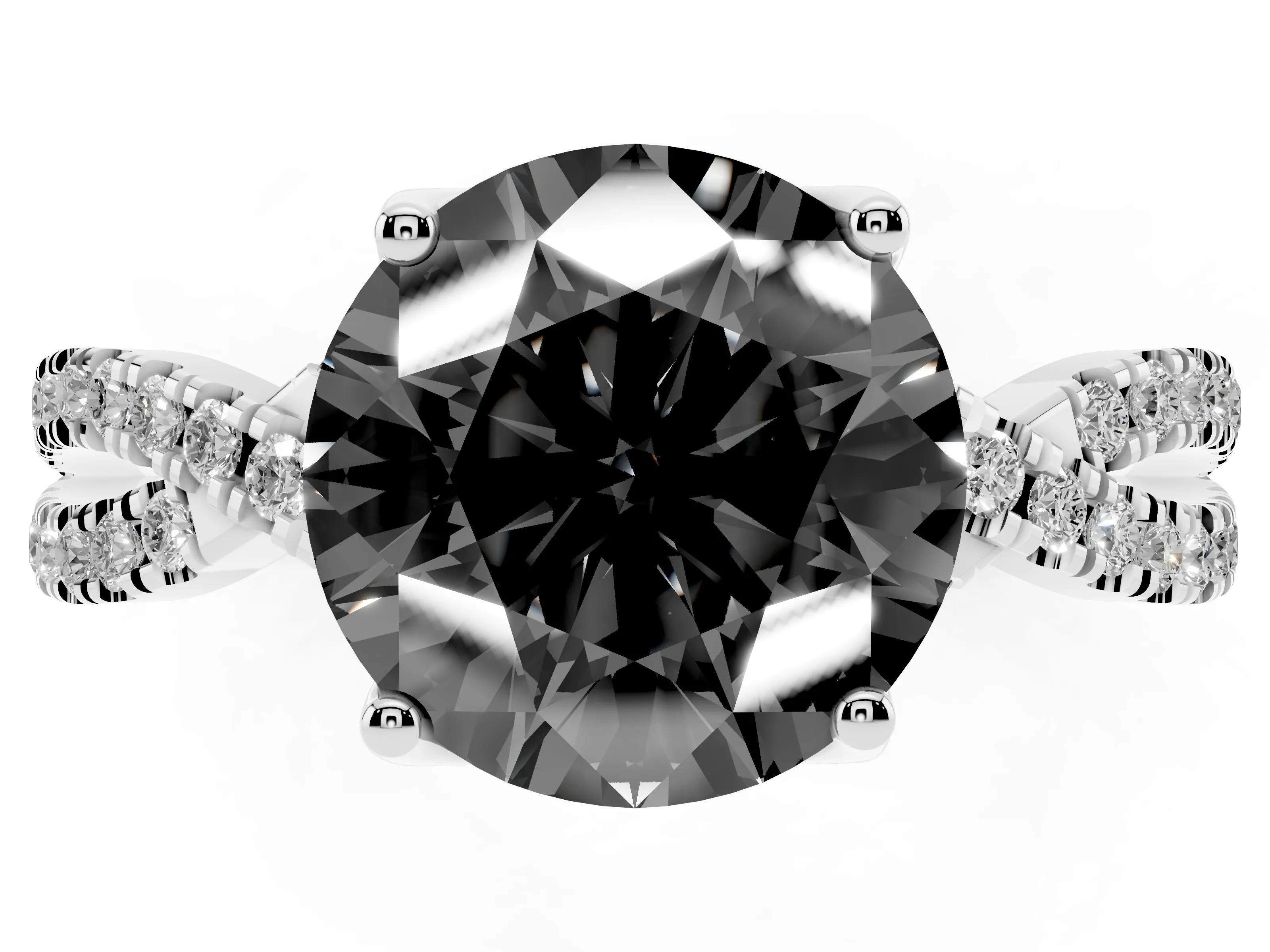 Fancy Black Round Cut Diamond Twist Pavé Solitaire Engagement Ring Set in Silver with Prong Setting